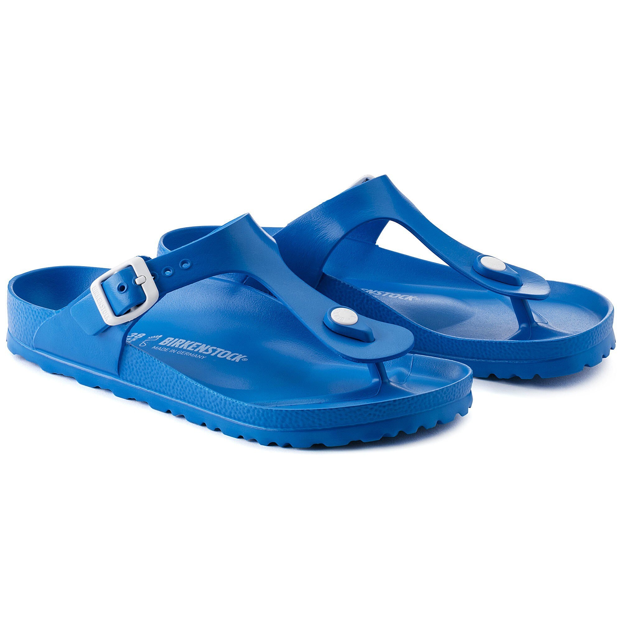 blue plastic birkenstocks