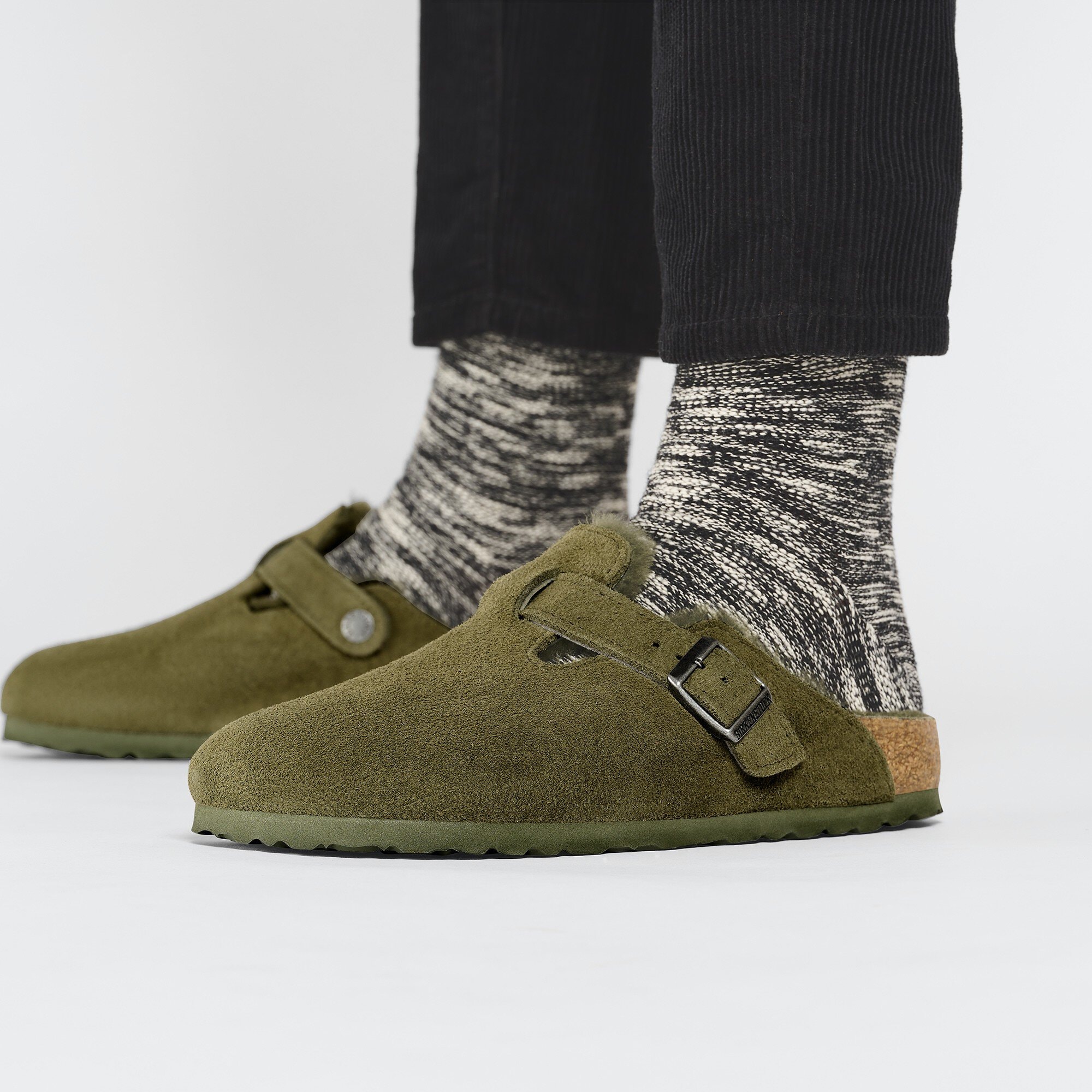 Boston Shearling Suede Leather Thyme BIRKENSTOCK