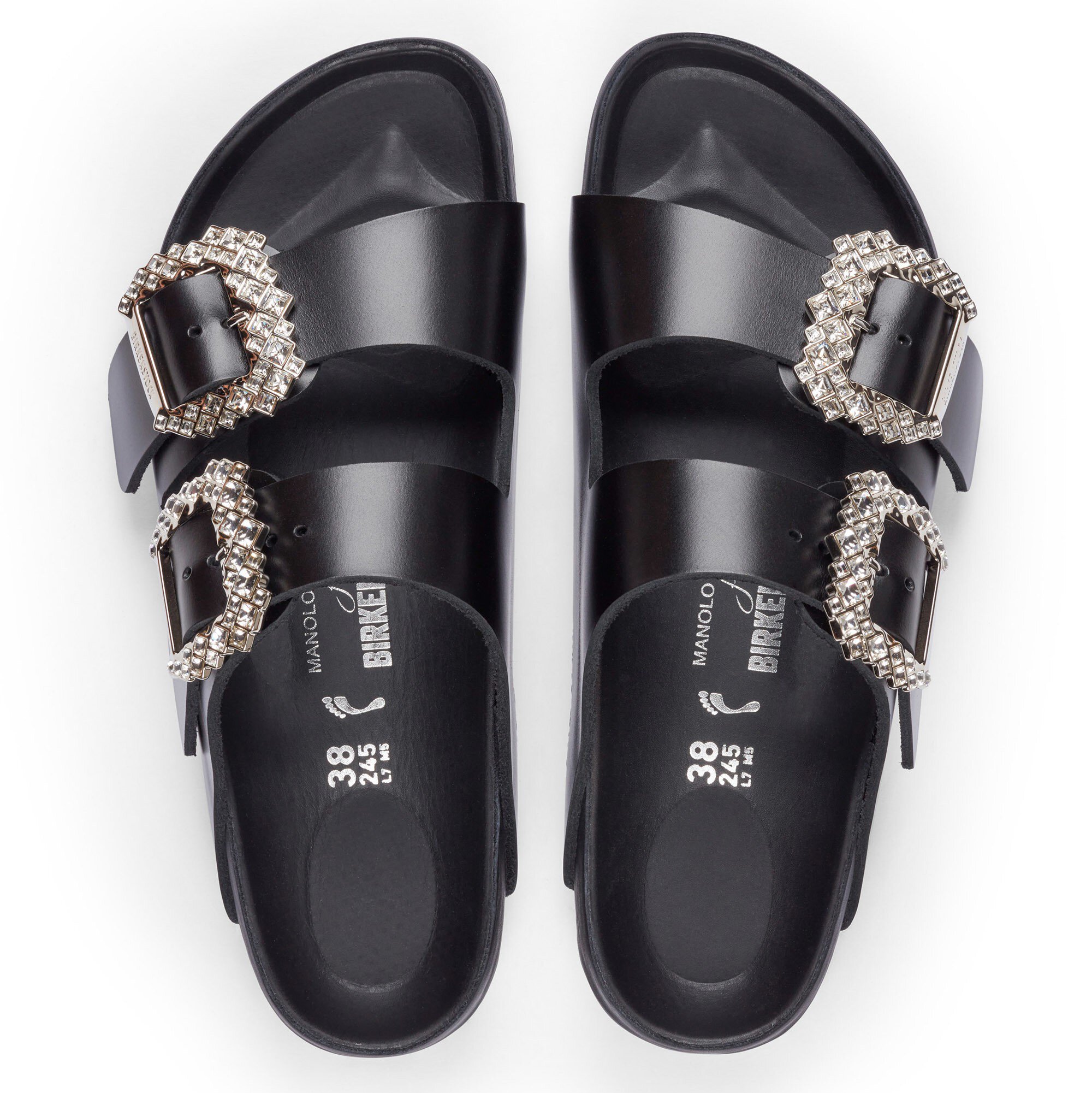 Manolo Blahnik x Birkenstock, Arizona PVC white slides