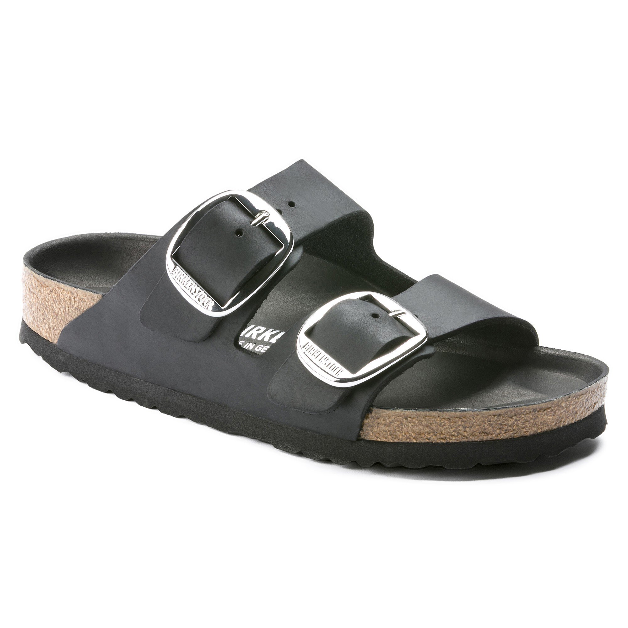 Birkenstock Women's Arizona Big Buckle Silver Buckle Oiled Leather Black 1011074/1011075, 39 N