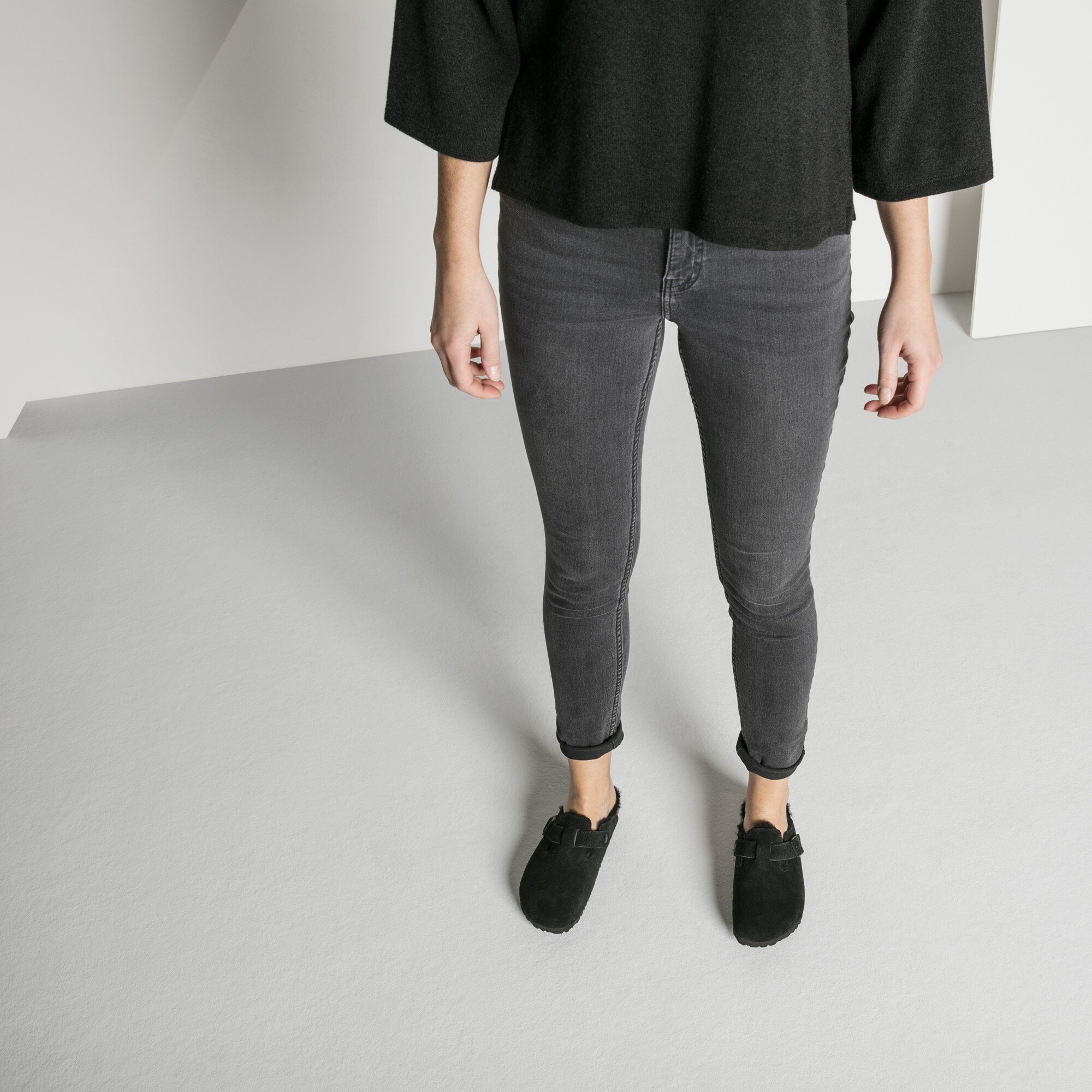 Boston Shearling Suede Leather Black | BIRKENSTOCK