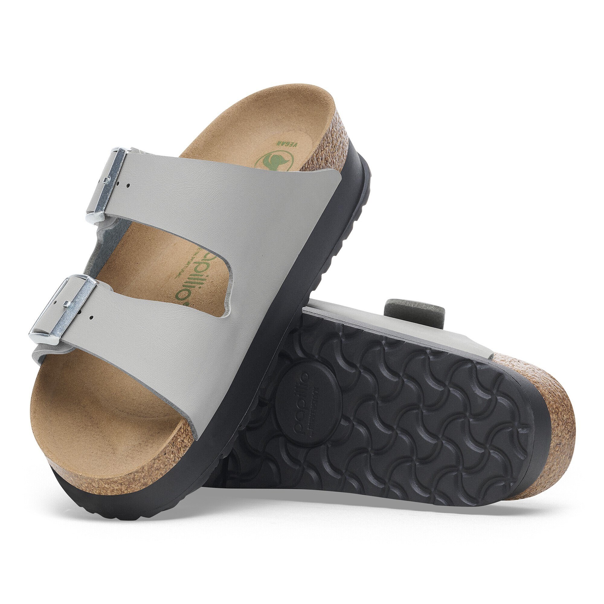 Birkenstock Papillio Arizona Flex Platform Birko Flor Stone Coin Two Strap Sandals