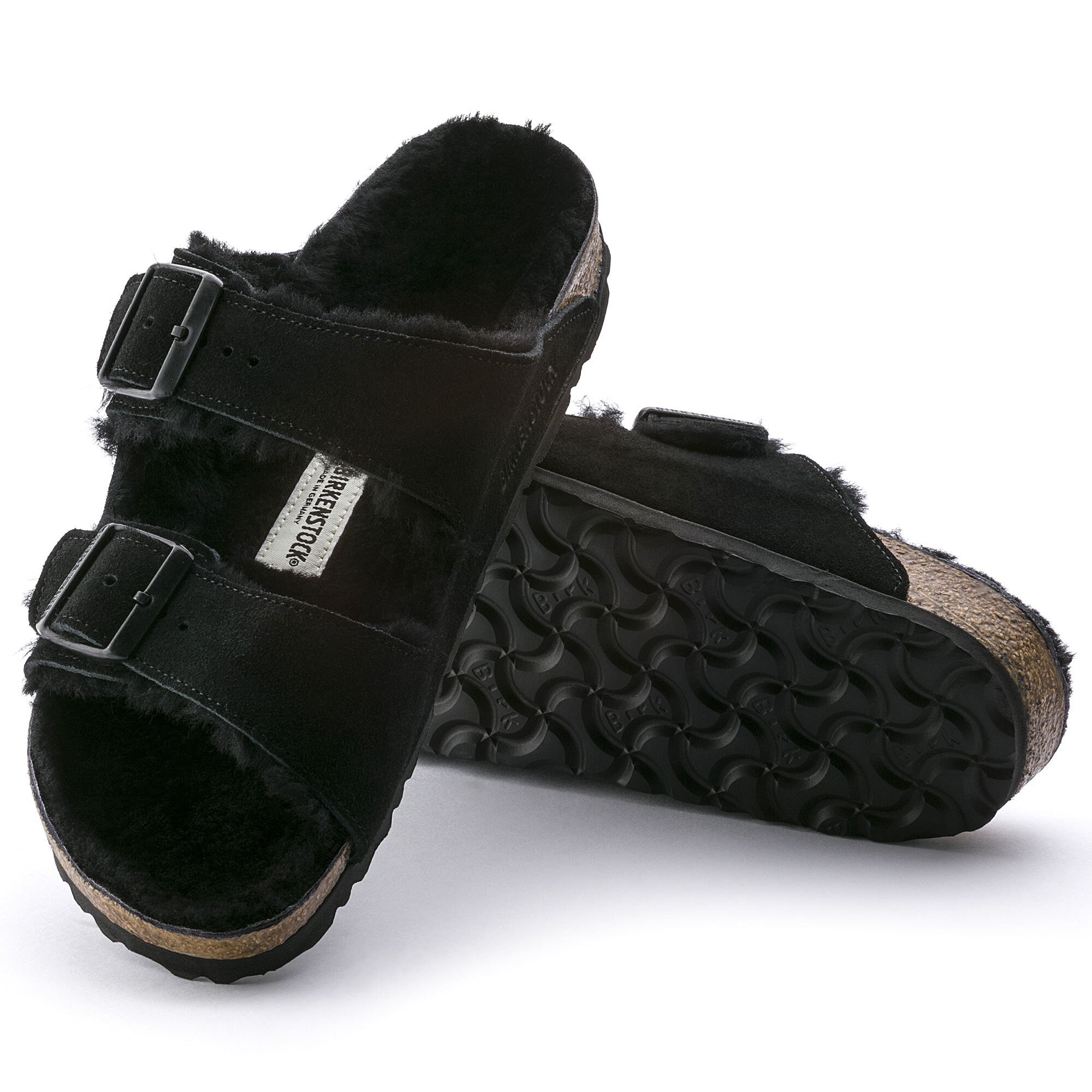 black fur birkenstocks