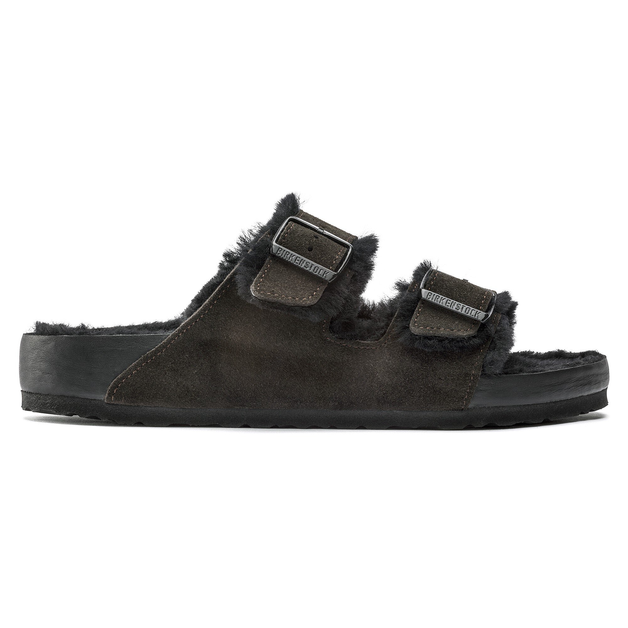 Birkenstock Arizona Shearling Suede Leather Black Size 40 9-9.5 Us