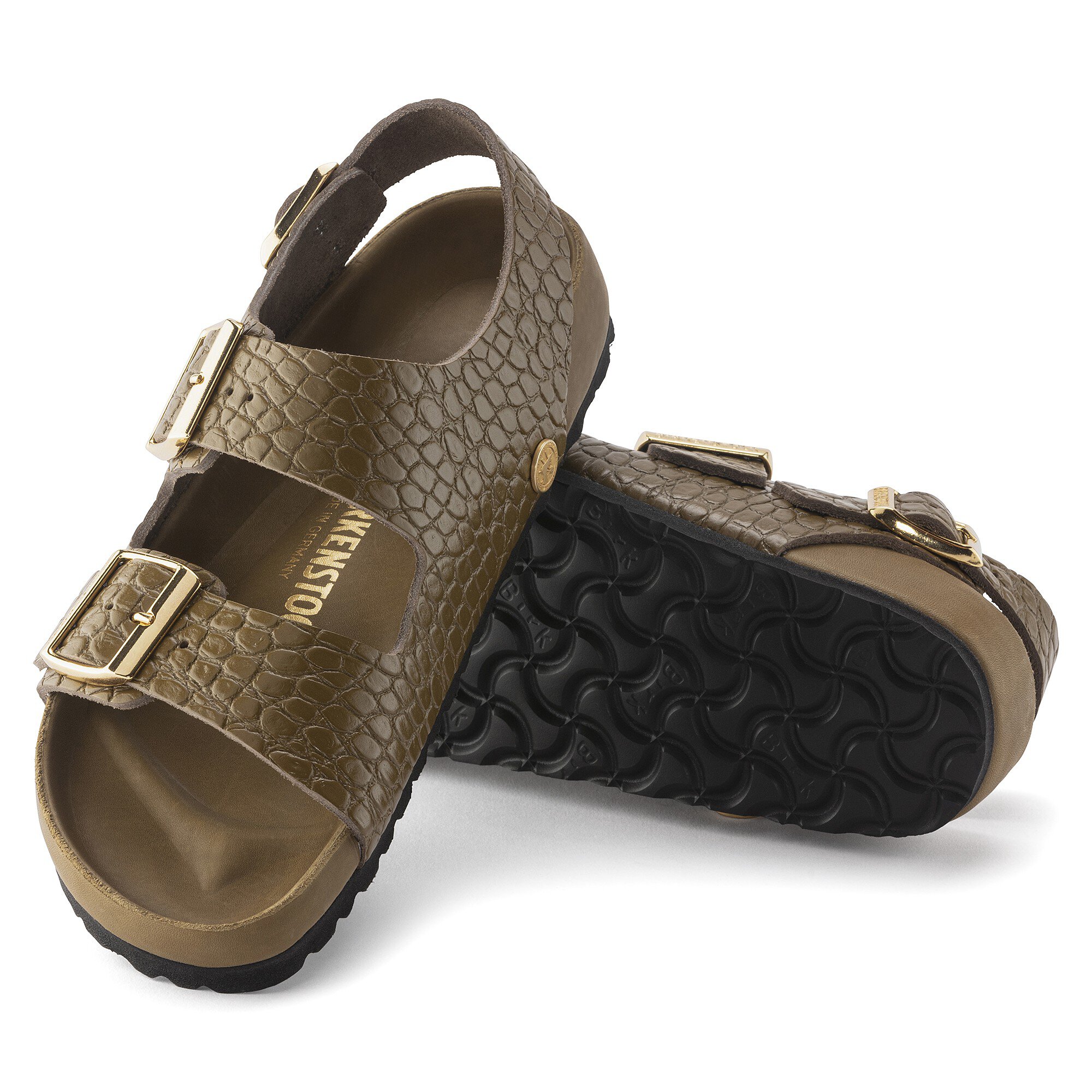 Milano Rivet Logo エンボス レザー エンボスマッドグリーン | BIRKENSTOCK