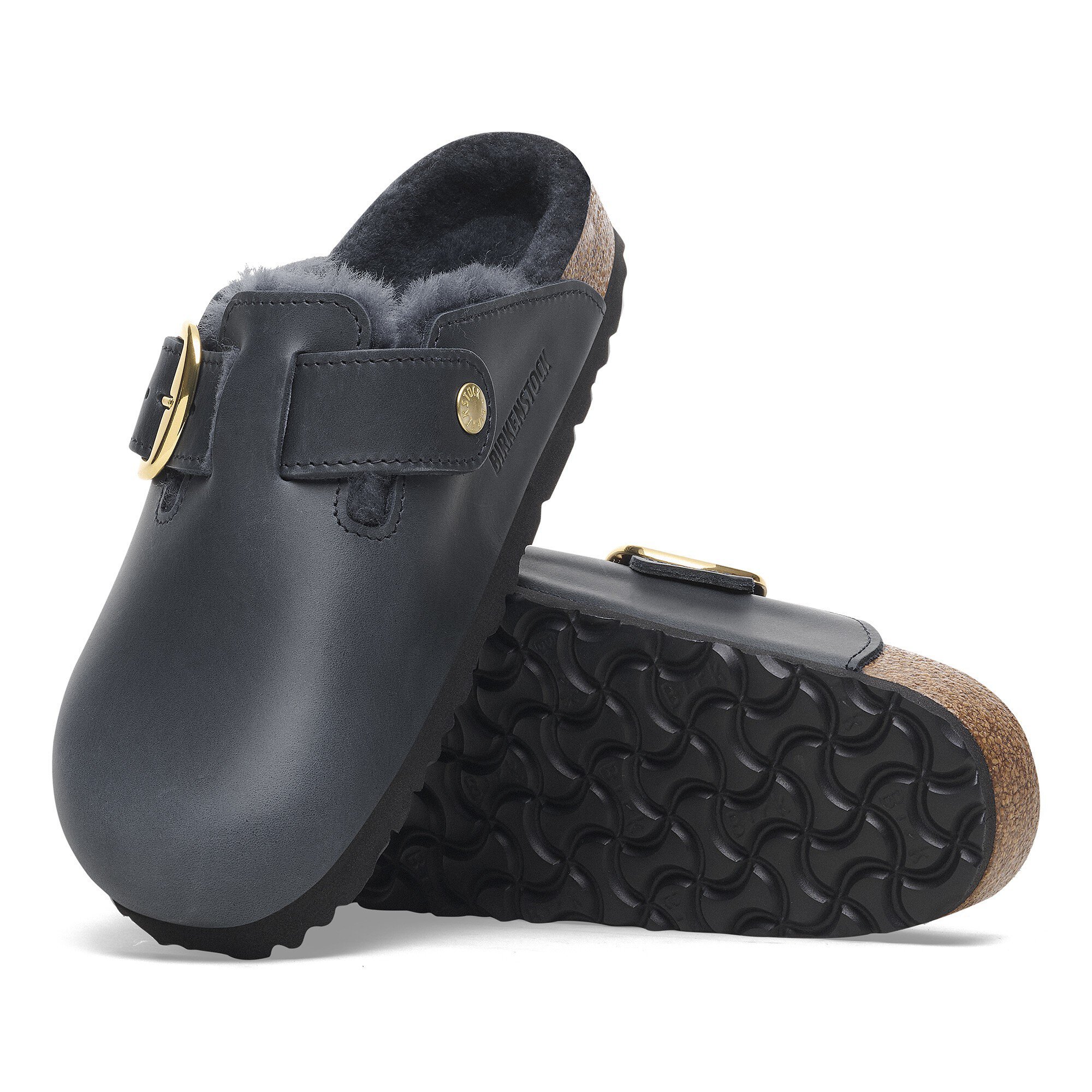 Boston Big Buckle Shearling Oiled Leather Midnight Blue