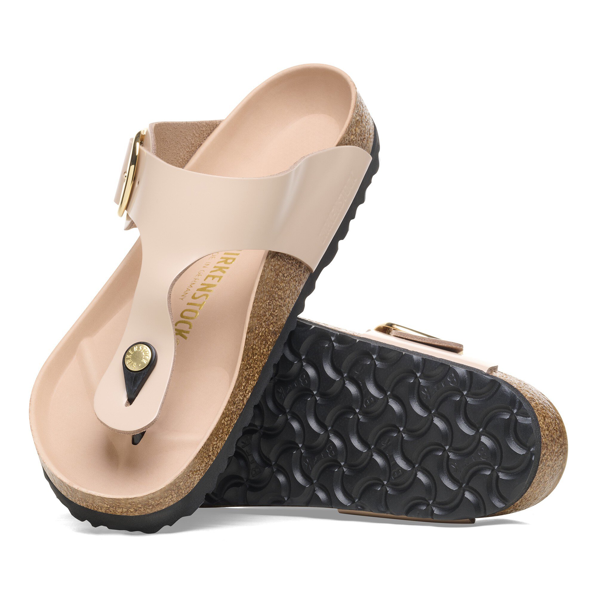 Gizeh Big Buckle Natural Leather Patent High Shine New Beige
