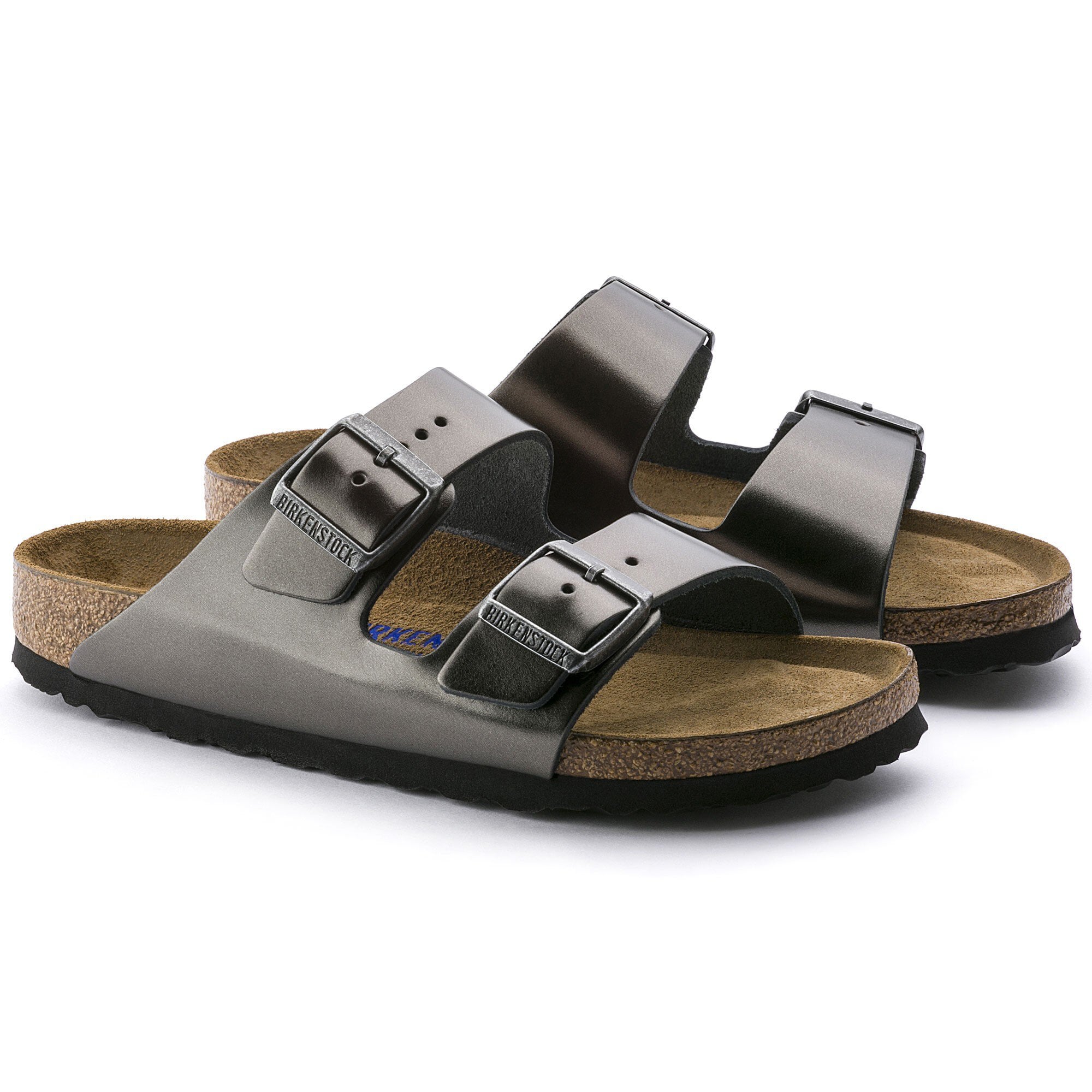 Nautisch heel telex Arizona Soft Footbed Leather Metallic Anthracite | BIRKENSTOCK