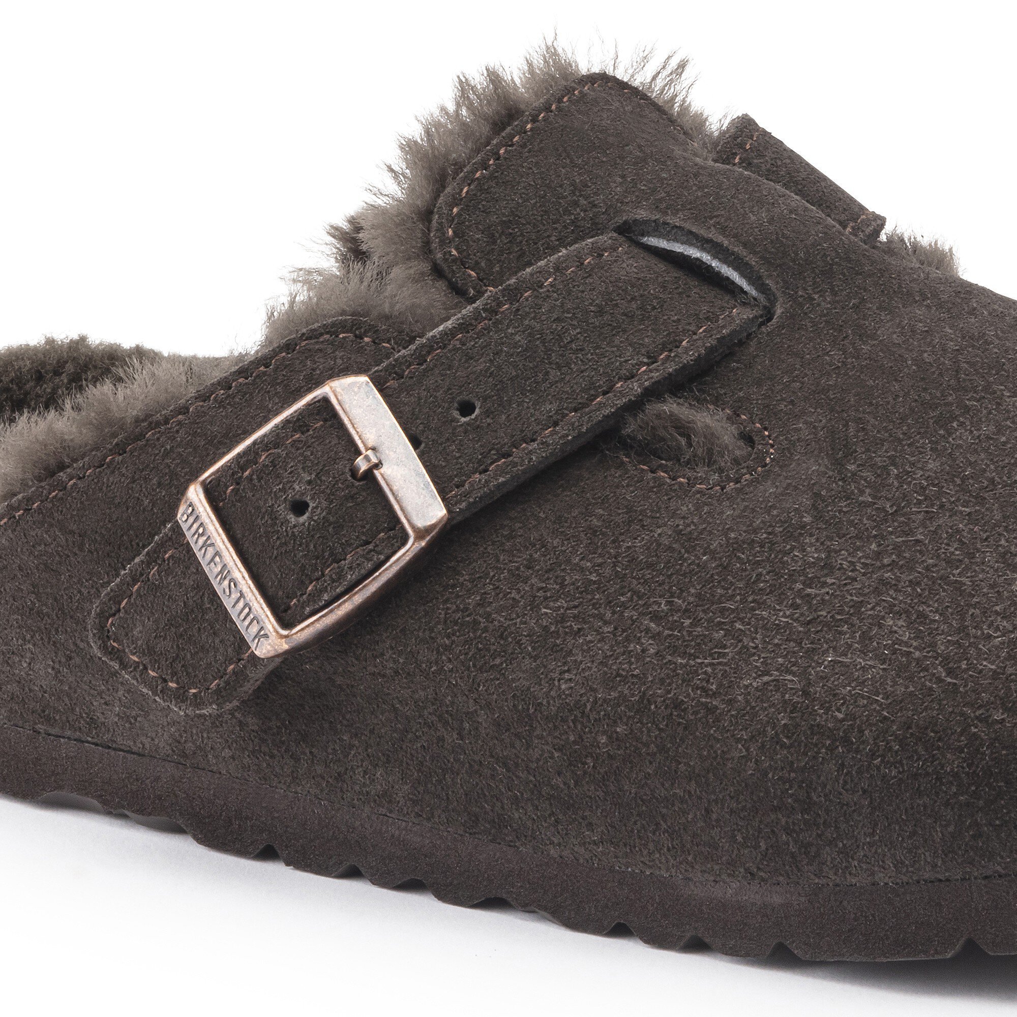 Birkenstock Boston Shearling Mocca Suede Clogs Size: 38, Colour: Brown