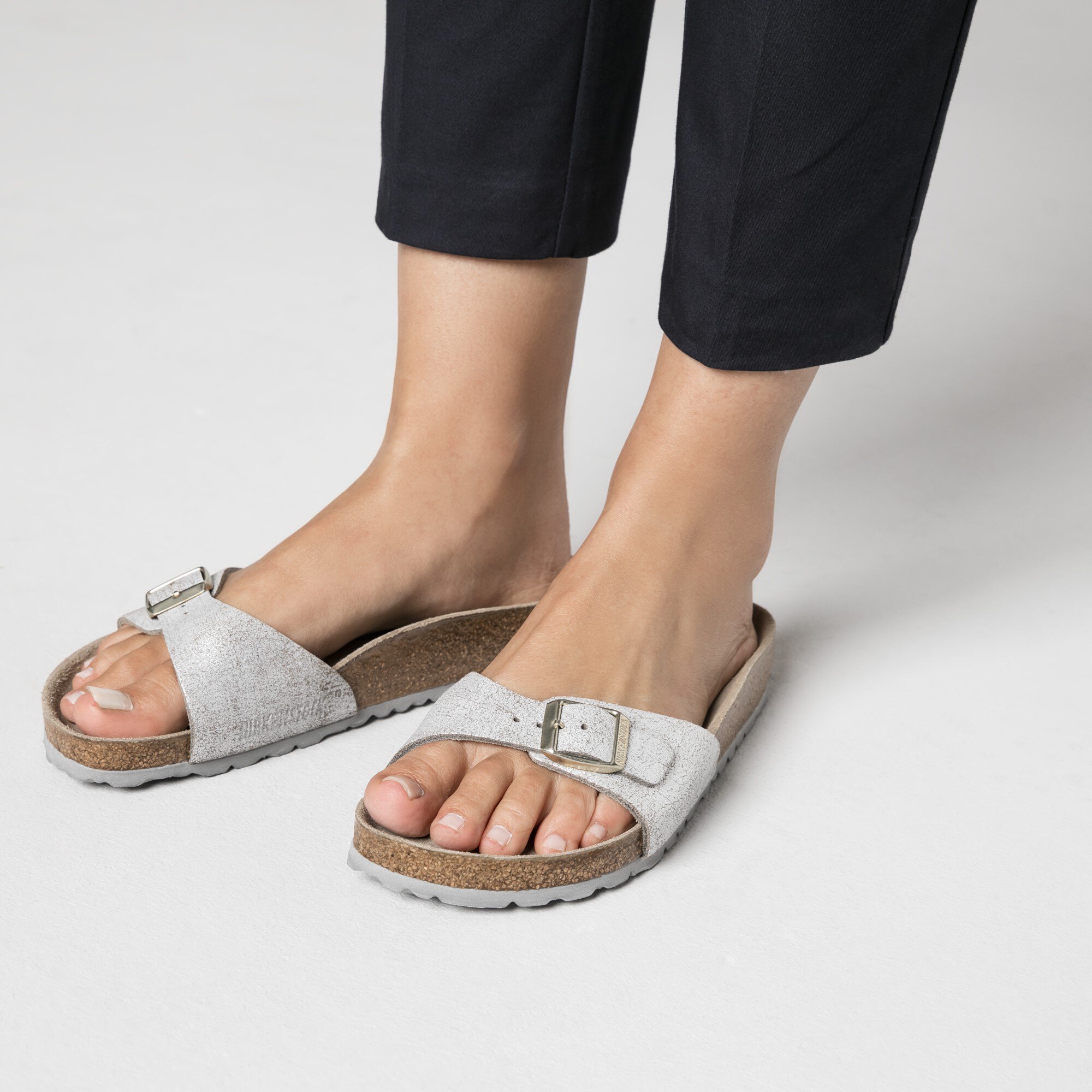 birkenstock arizona washed metallic blue silver