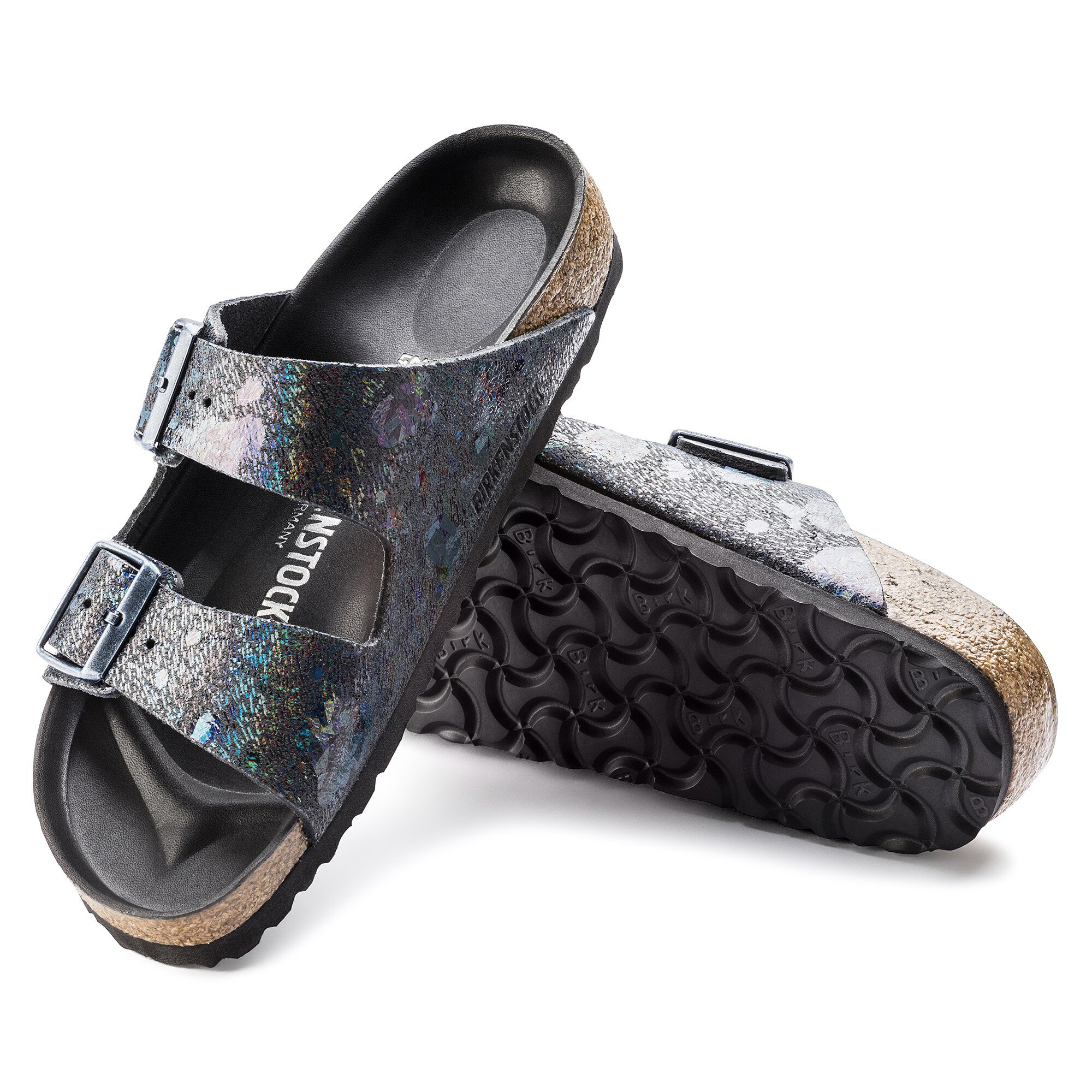 Birkenstock arizona spotted metallic black discount