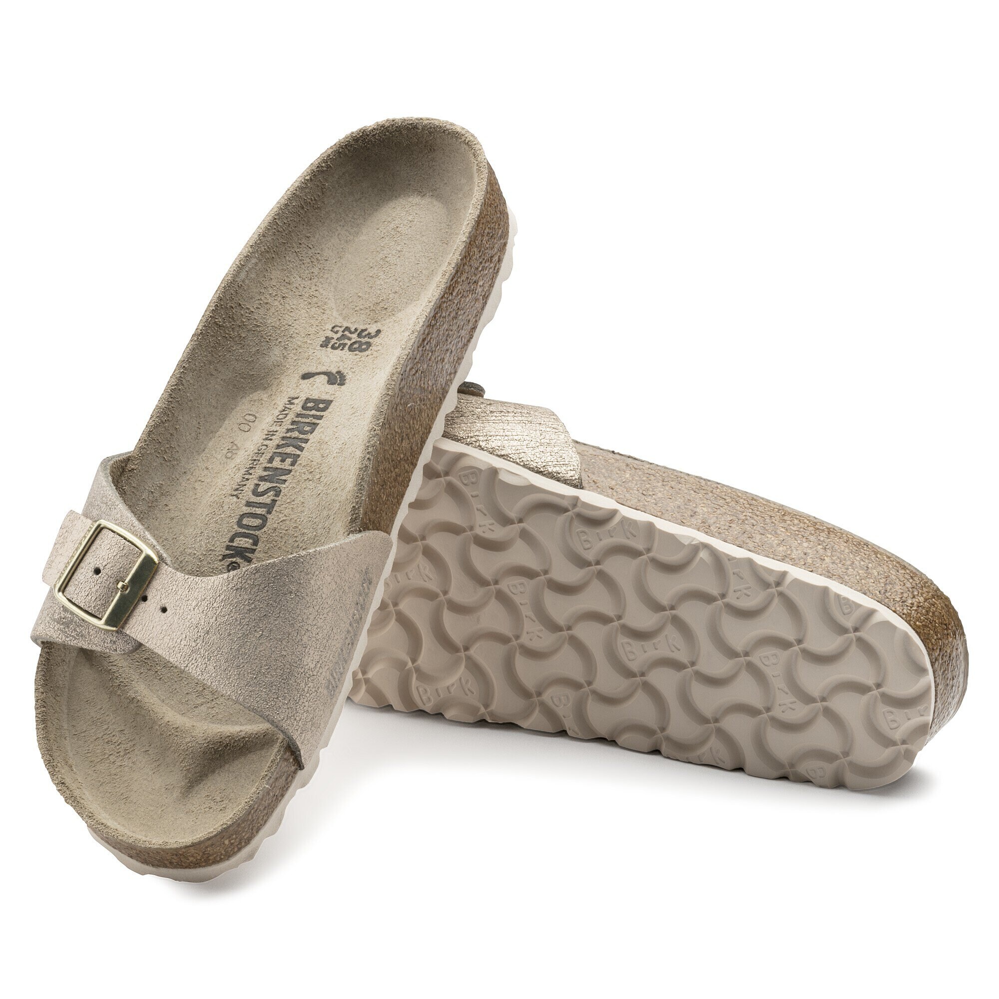 washed metallic rose gold birkenstock