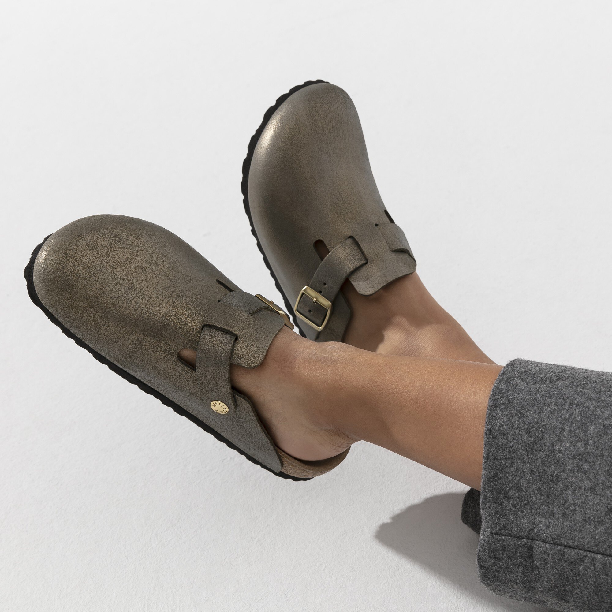 Washed metallic gold birkenstock sales