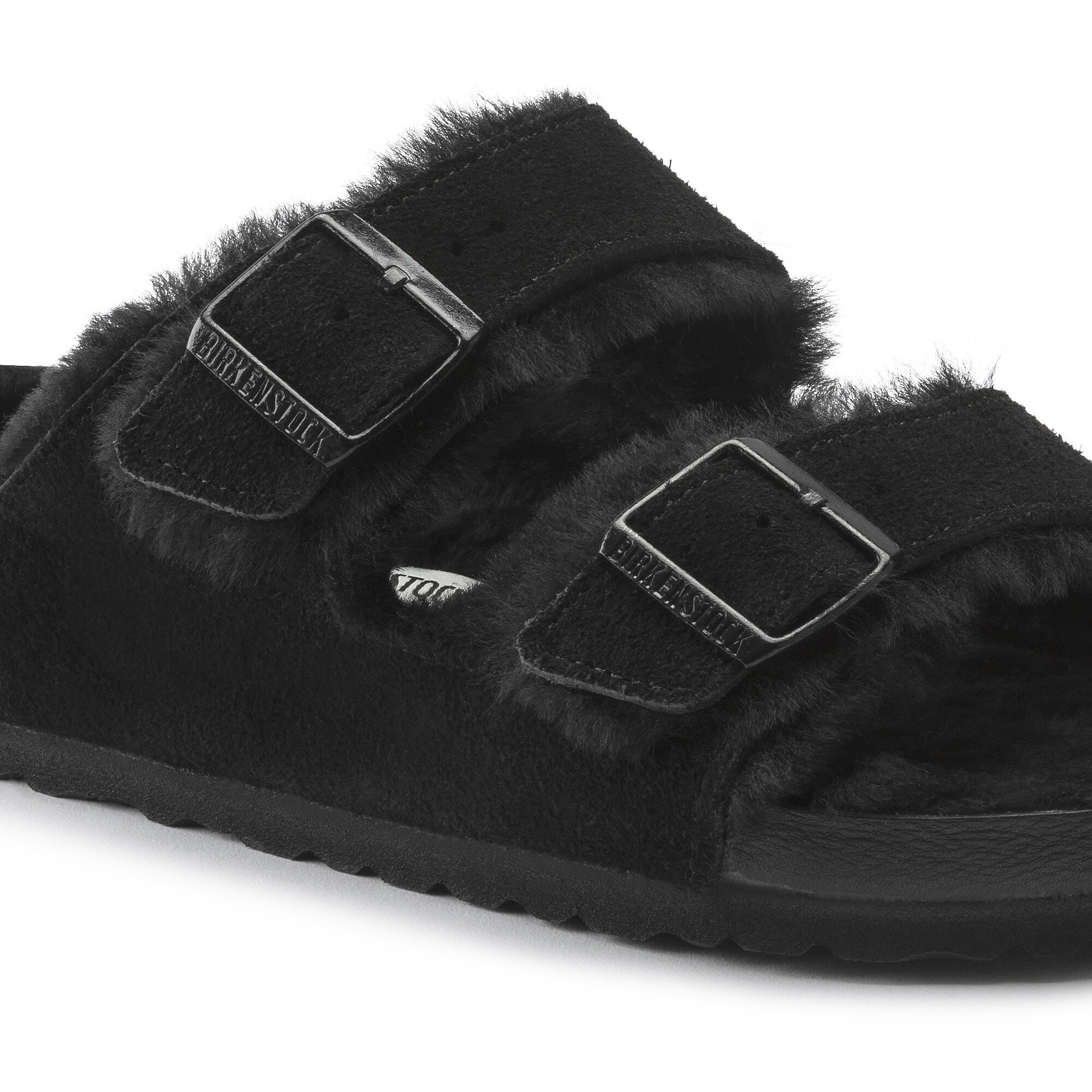 Black fluffy top birkenstocks