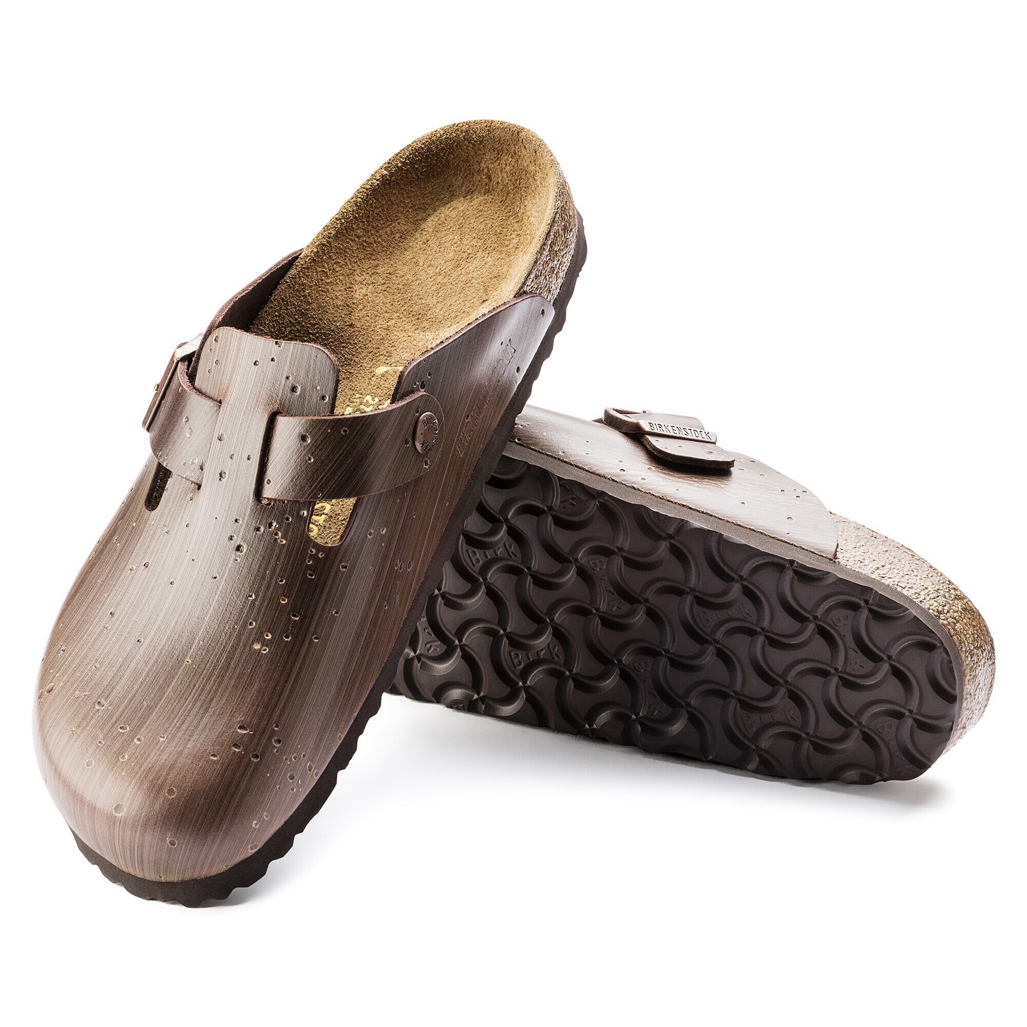 Boston Embossed Leather Hail Storm Brown Silver | BIRKENSTOCK