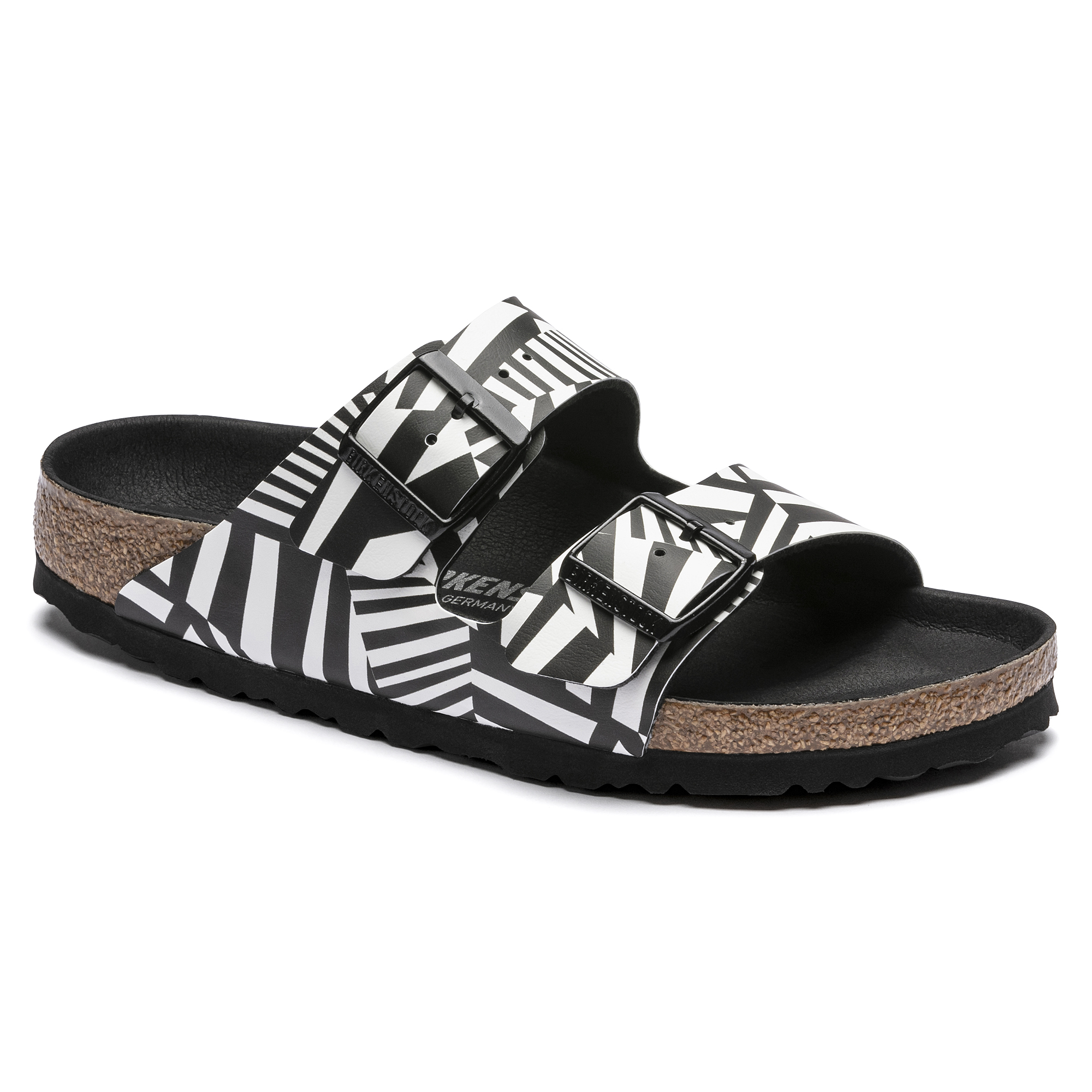 black and white birkenstock sandals