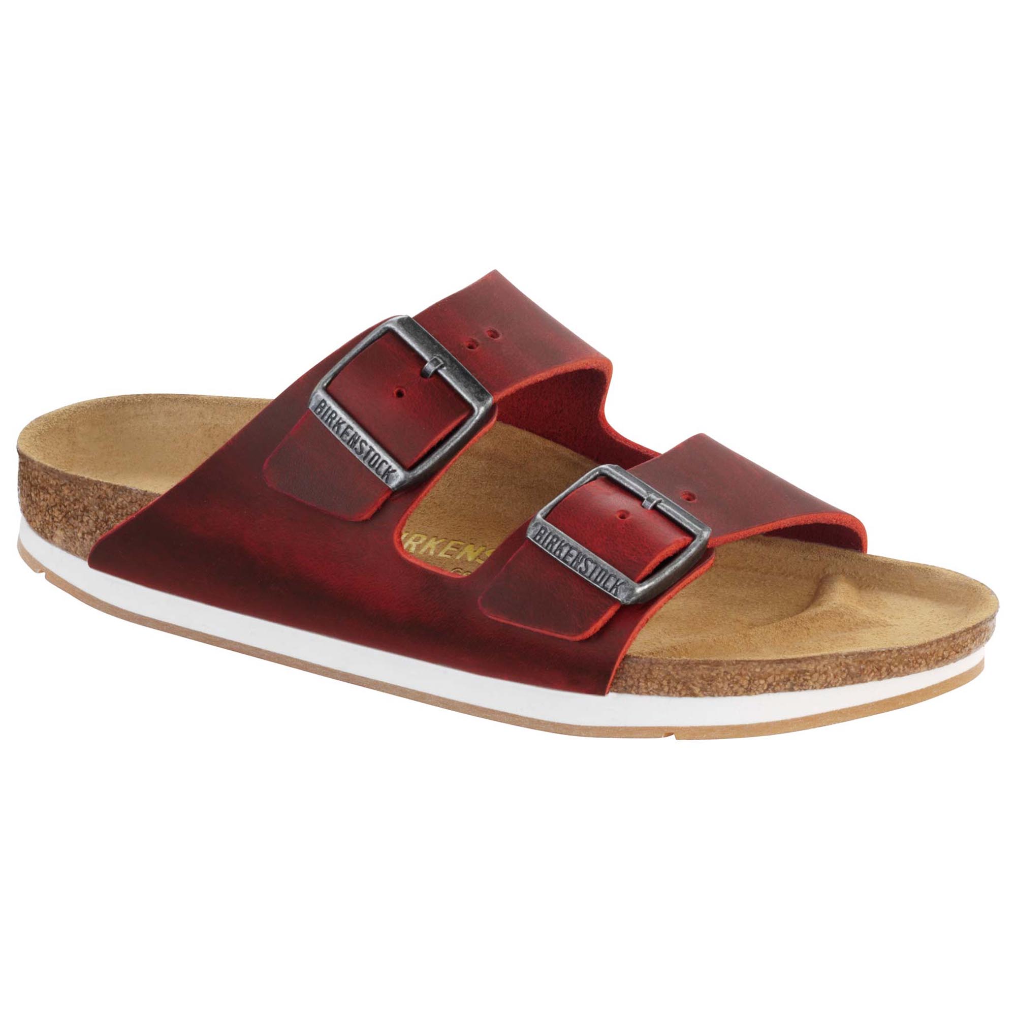 red leather birkenstock sandals