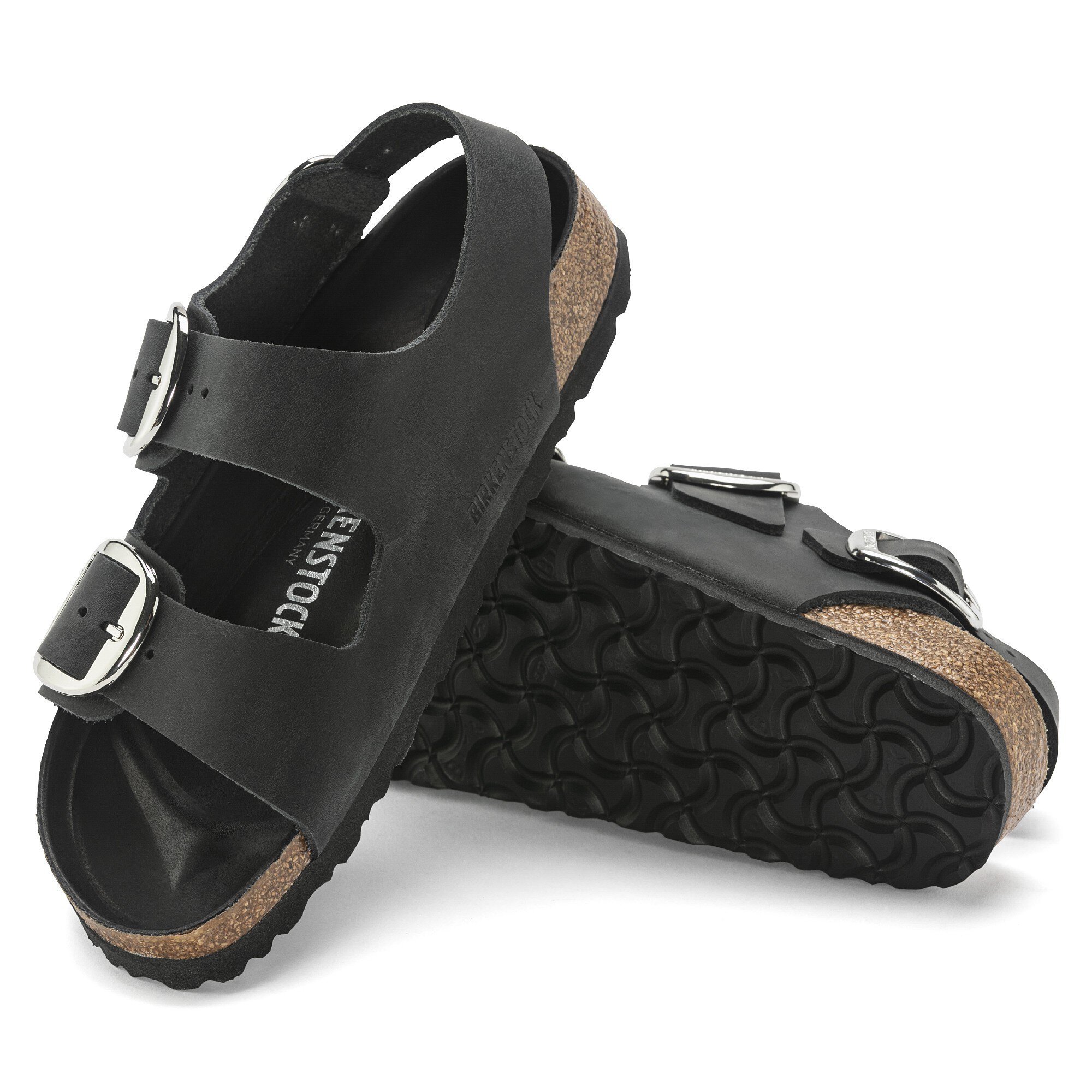 Birkenstock Milano Big Buckle Oiled Leather Black with An Ankle Strap