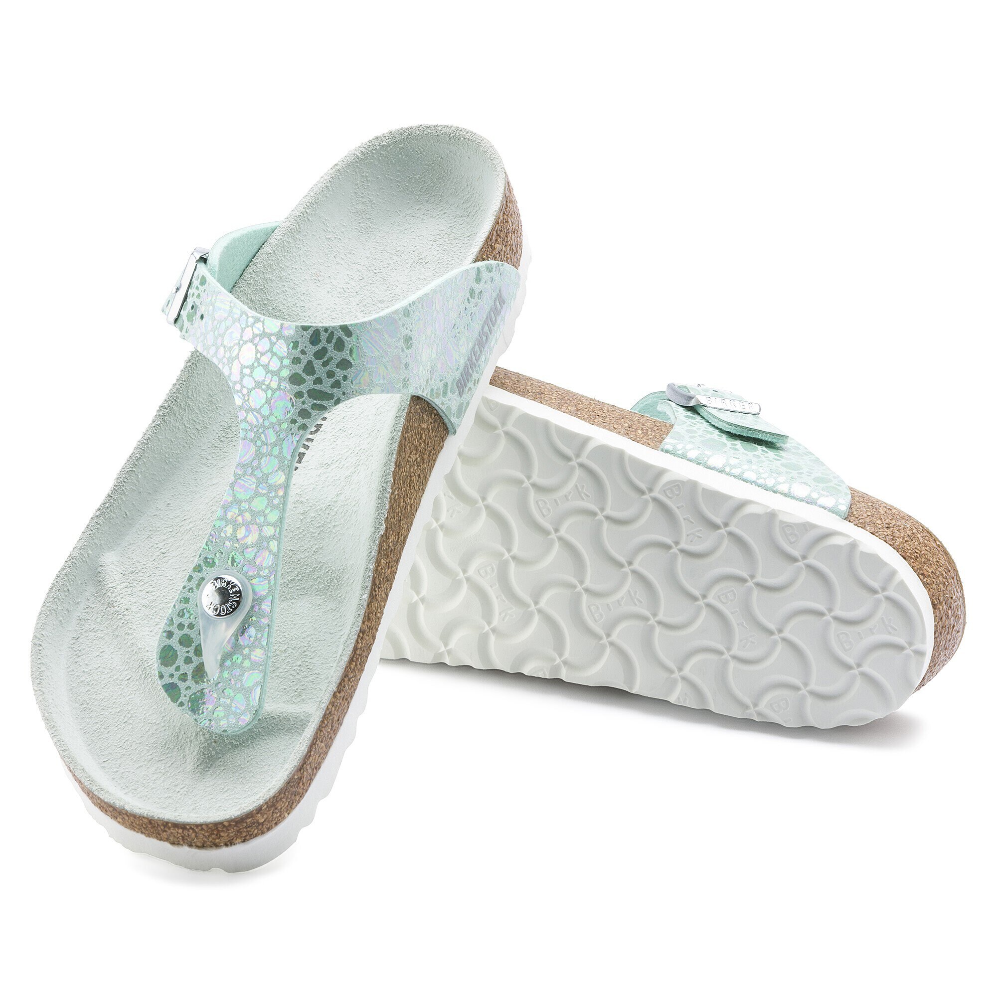 birkenstock arizona metallic stones aqua