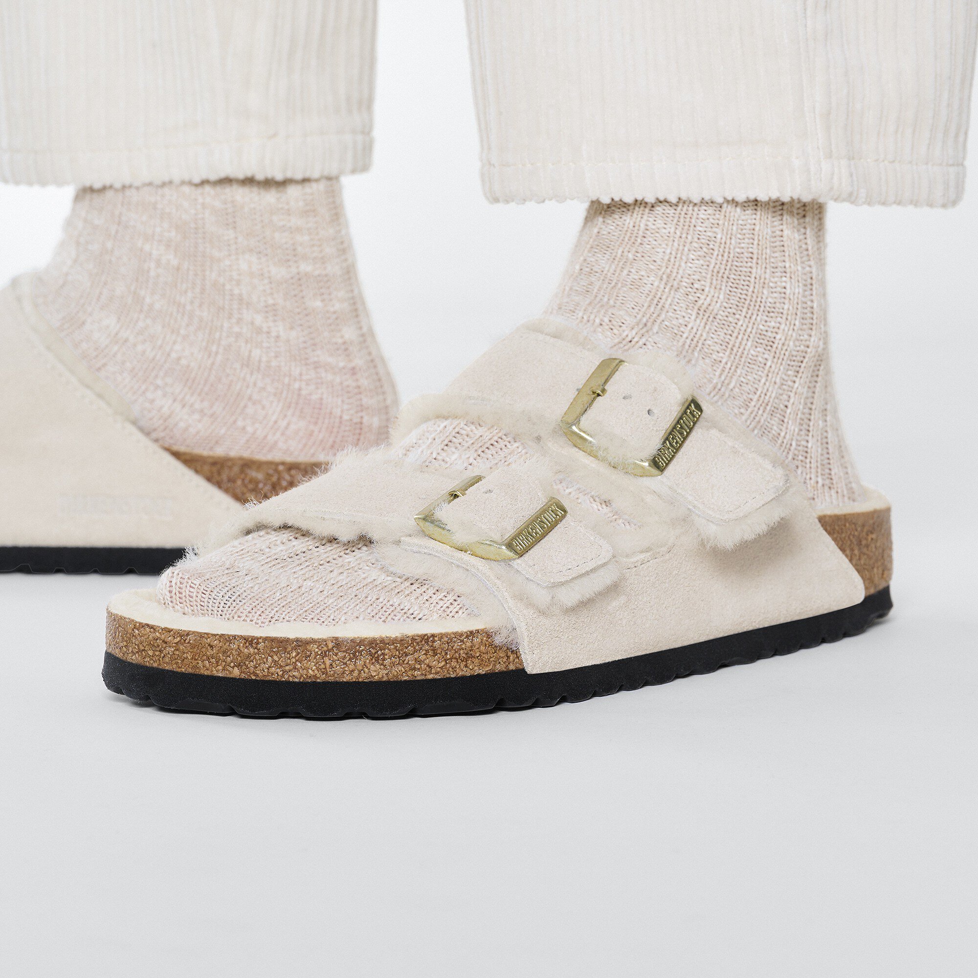 Shearling lined birkenstocks white outlet