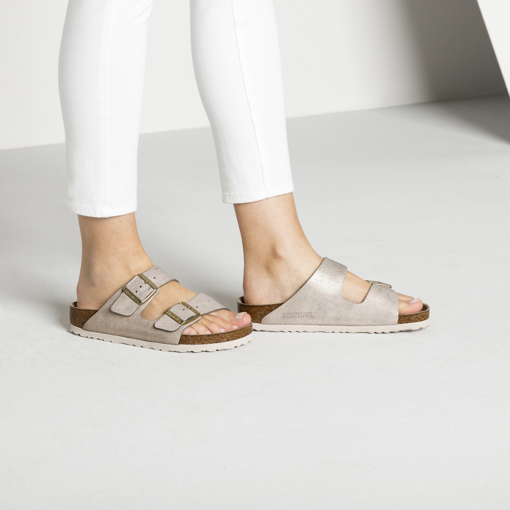 birkenstock rose gold arizona soft footbed metallic sandals