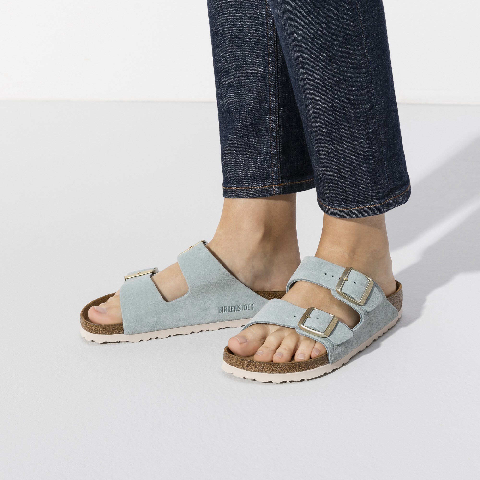 Gennemvæd Lederen Ru Arizona Soft Footbed Suede Leather Light Blue | BIRKENSTOCK