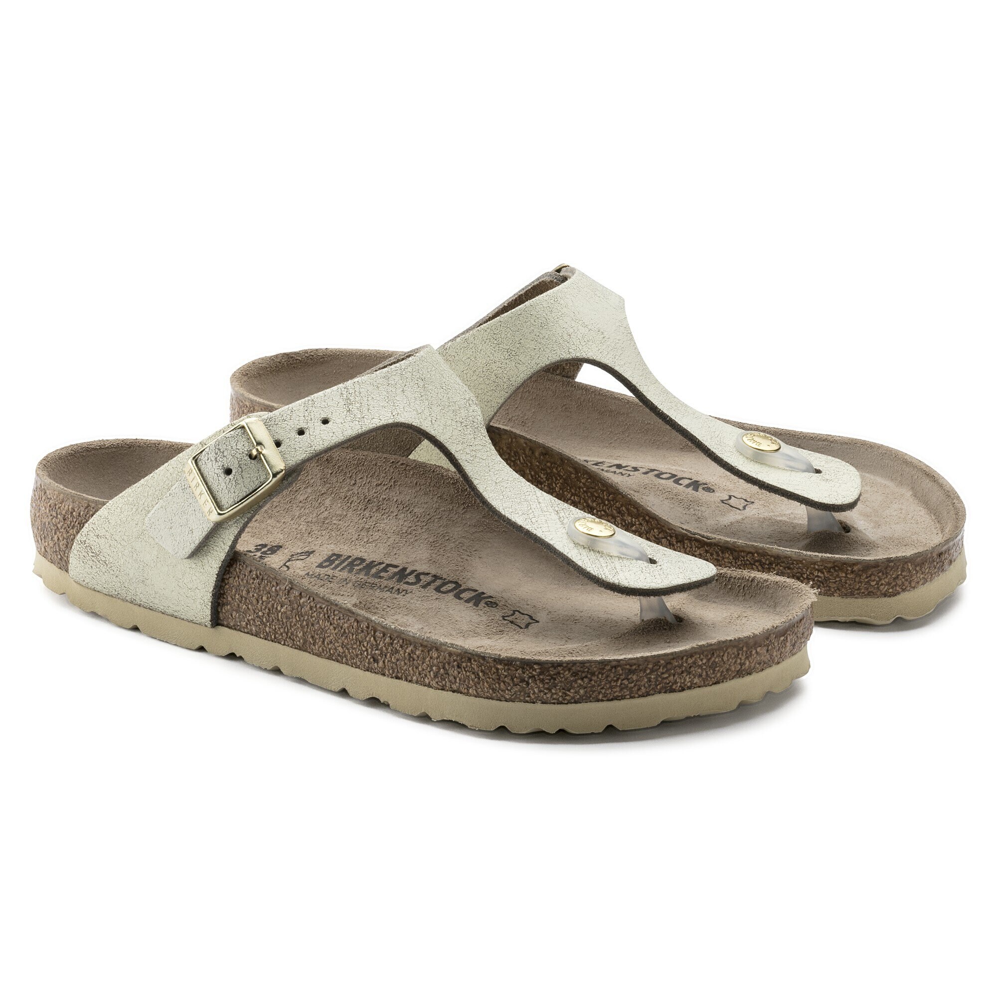 birkenstock gizeh washed metallic cream gold