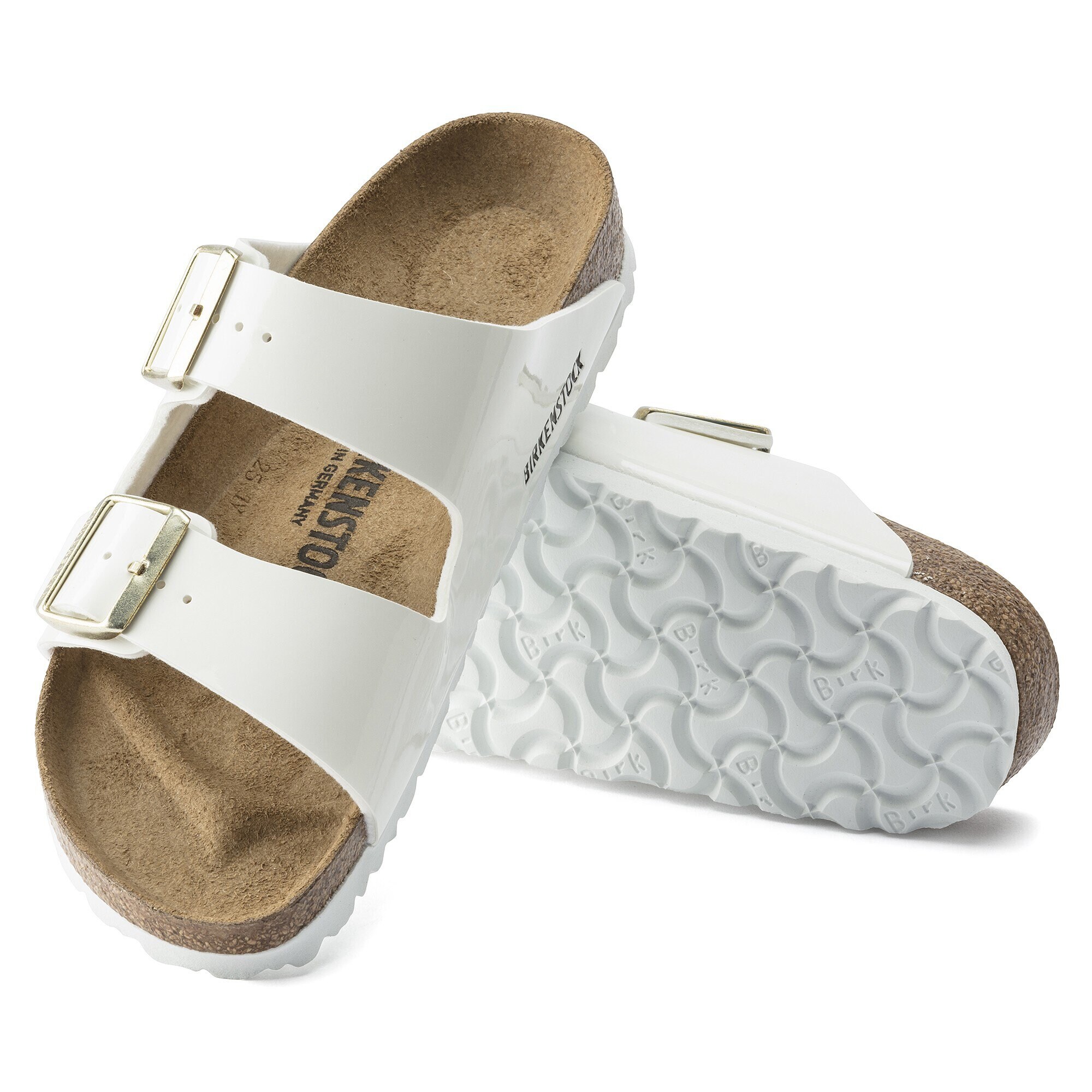 Birkenstock arizona white patent leather top