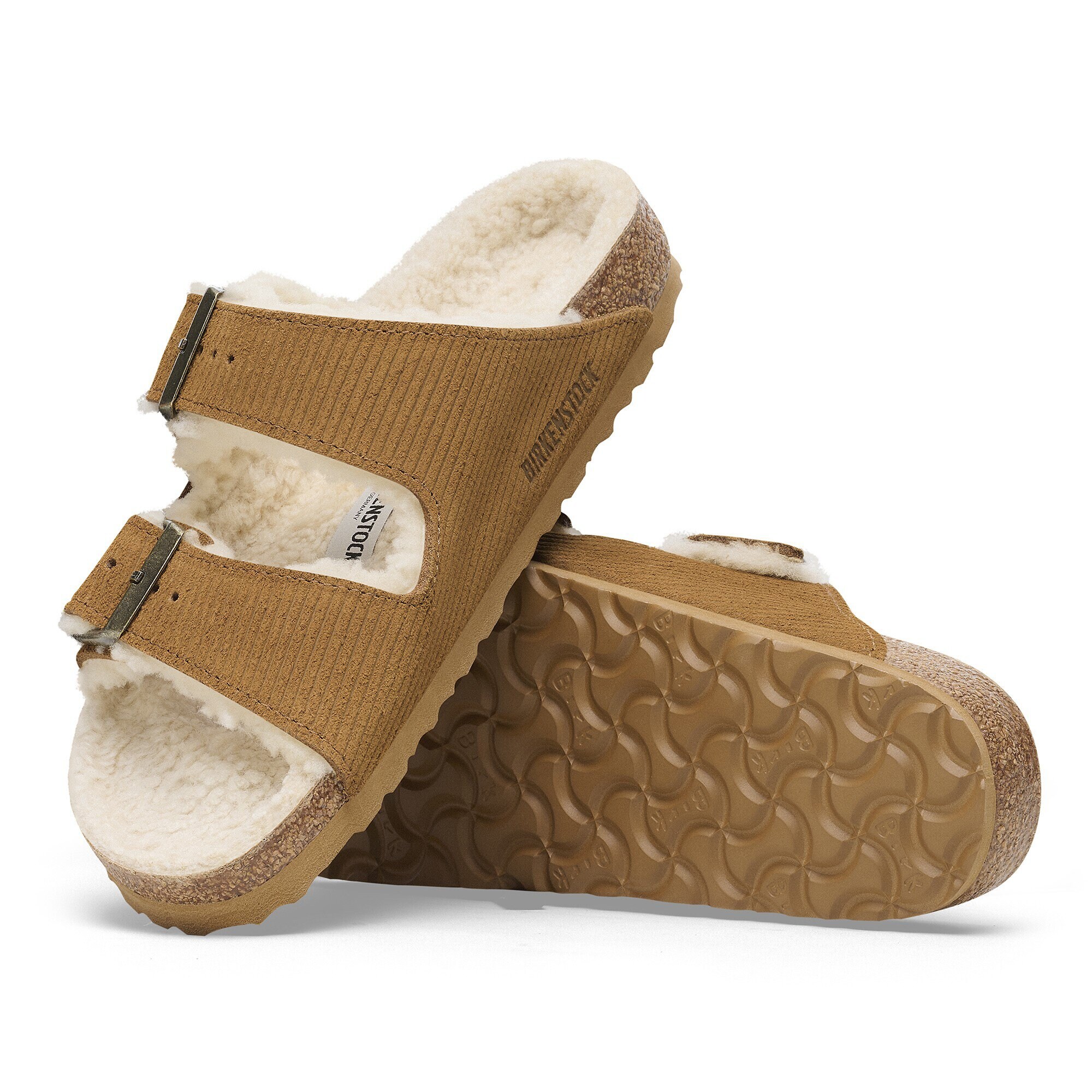 サンダル BIRKENSTOCK SLIPPER (1028212 CORKBROWN) Arizona Shearling Suede Leather-Shearling Corduroy Cork