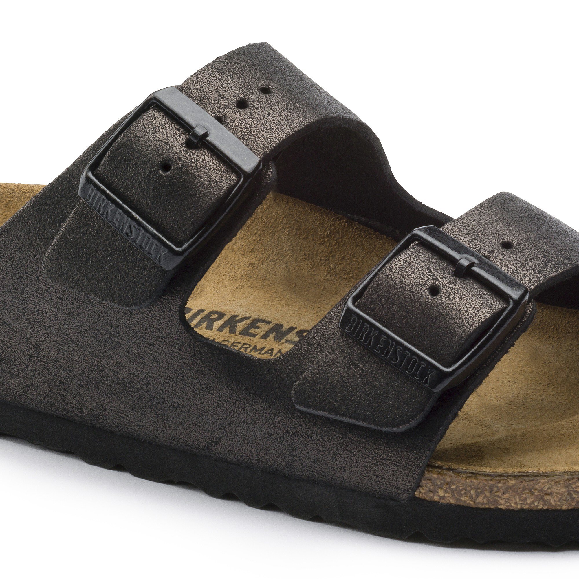 birkenstock arizona washed metallic antique black