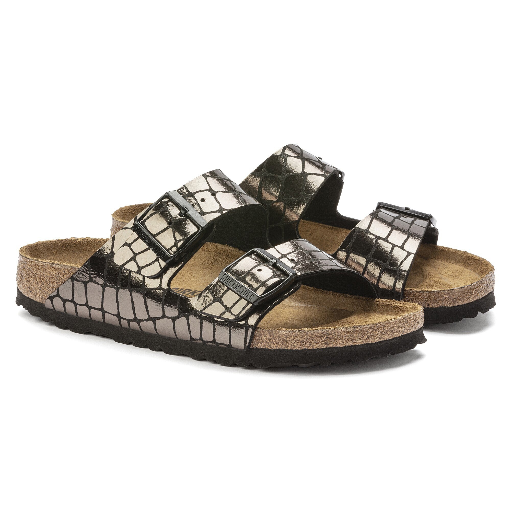 Birkenstock Arizona Gator Gleam Two-Strap Comfort Sandal - Metallic - 7/7.5