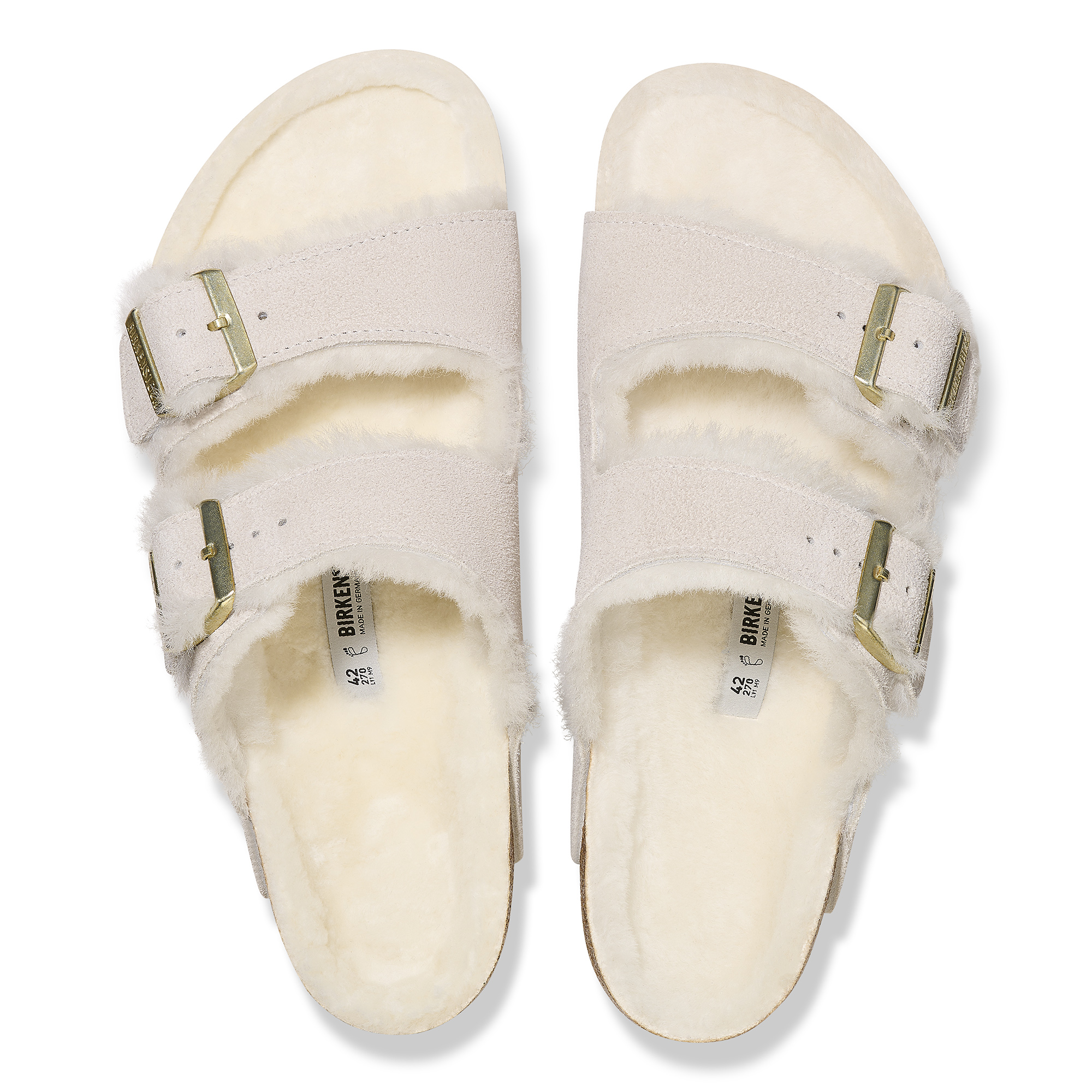 Birkenstock Womens Arizona Shearling Suede Leather Antique White 37