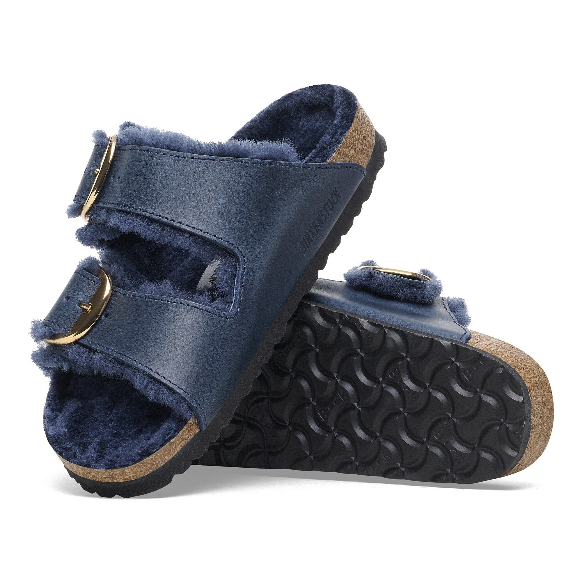Arizona Big Buckle Shearling Oiled Leather Midnight Blue