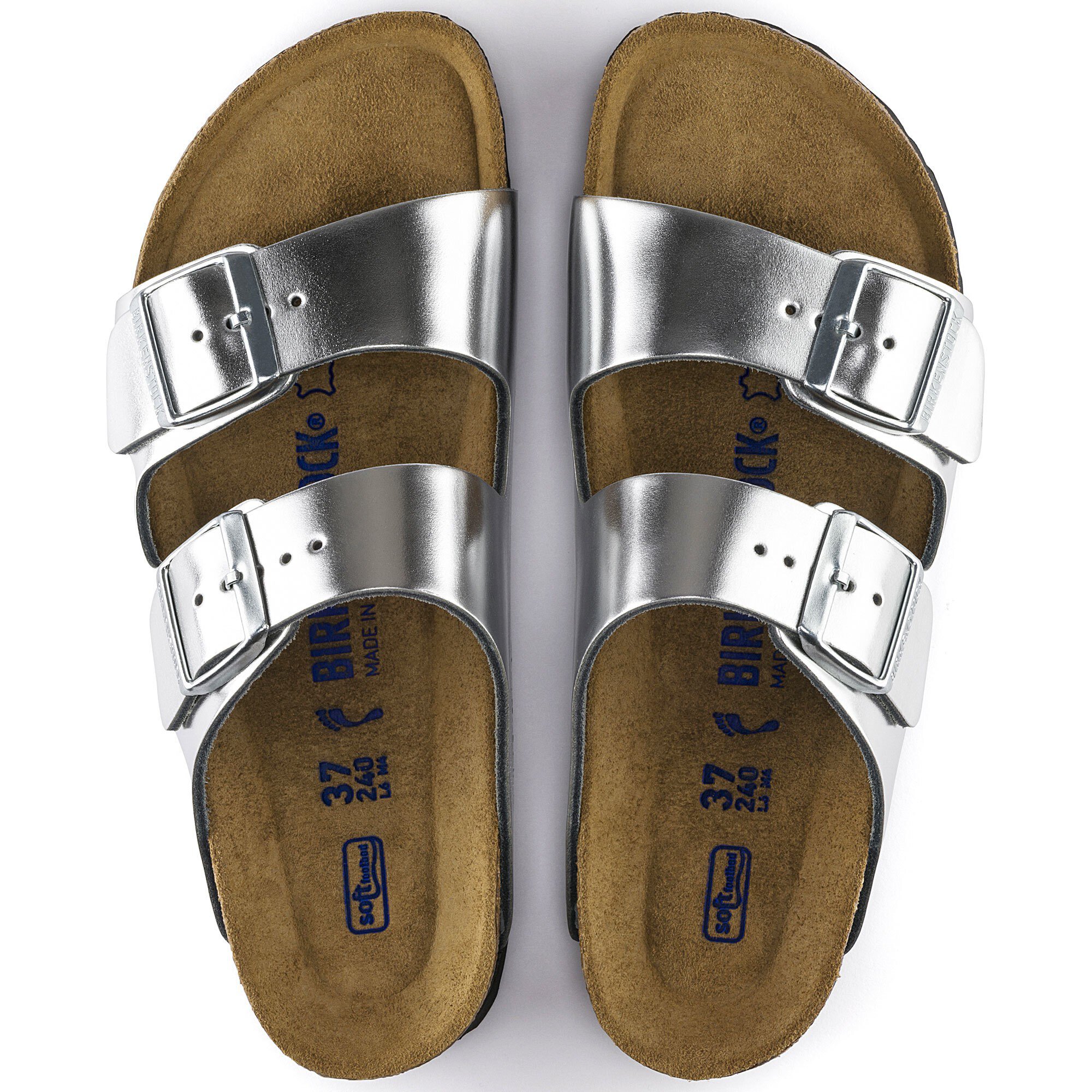 Birkenstock arizona deals soft footbed silver