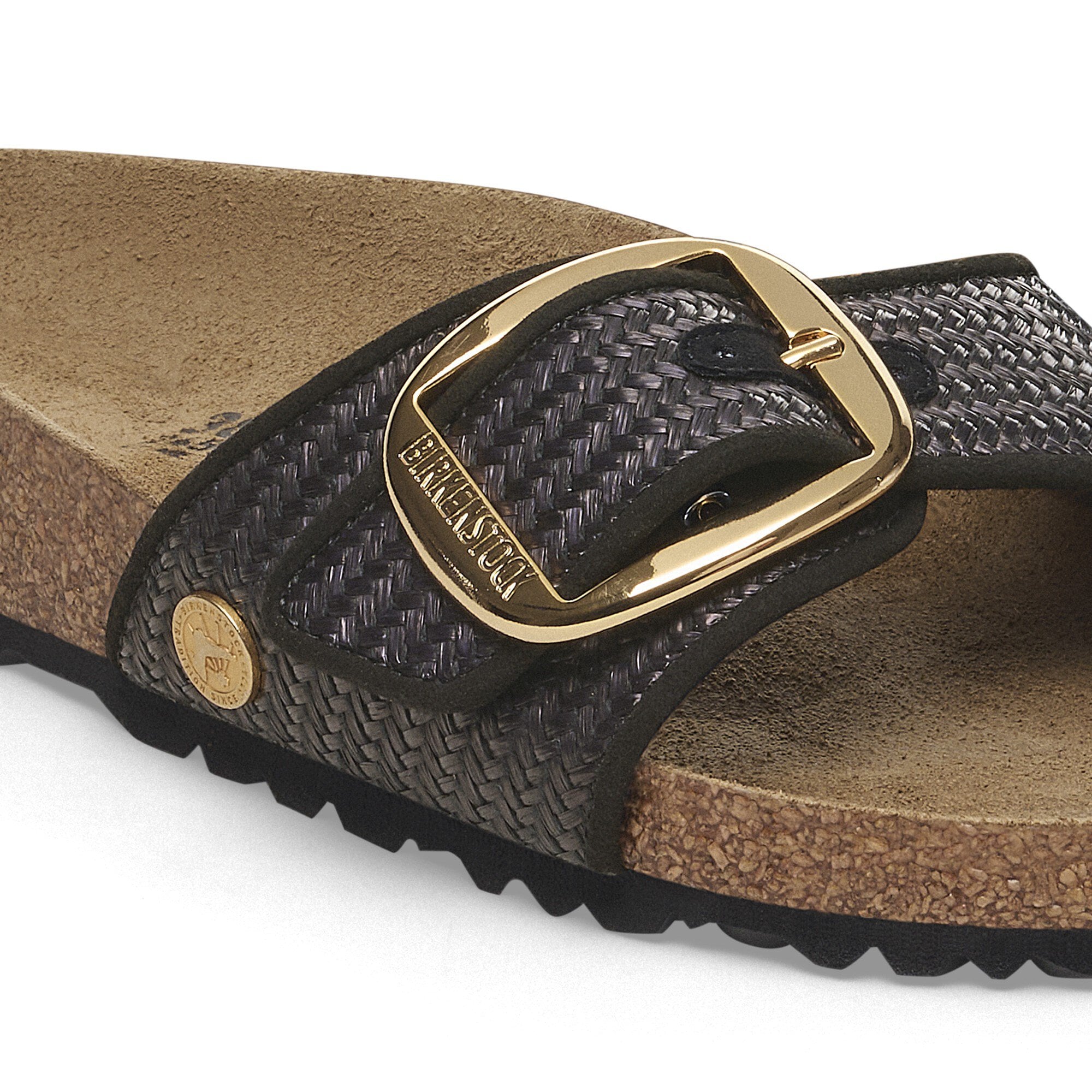 サンダル・ミュール Birkenstock Madrid Big Buckle Raffia Slipper Birkenstock Women's Madrid Big Buckle Raffia Sandals