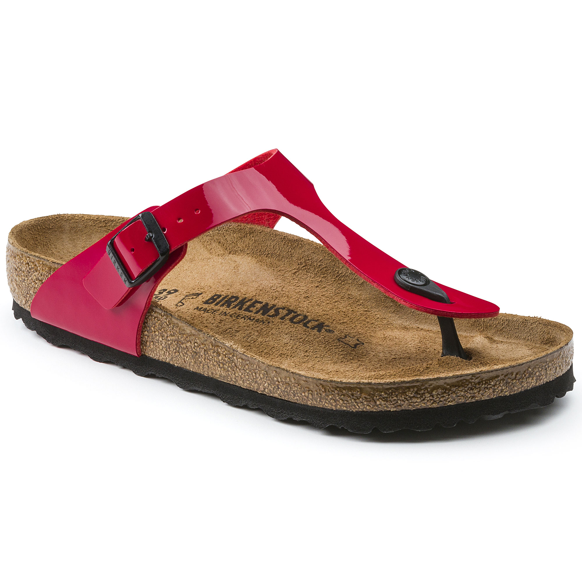 red patent birkenstock sandals
