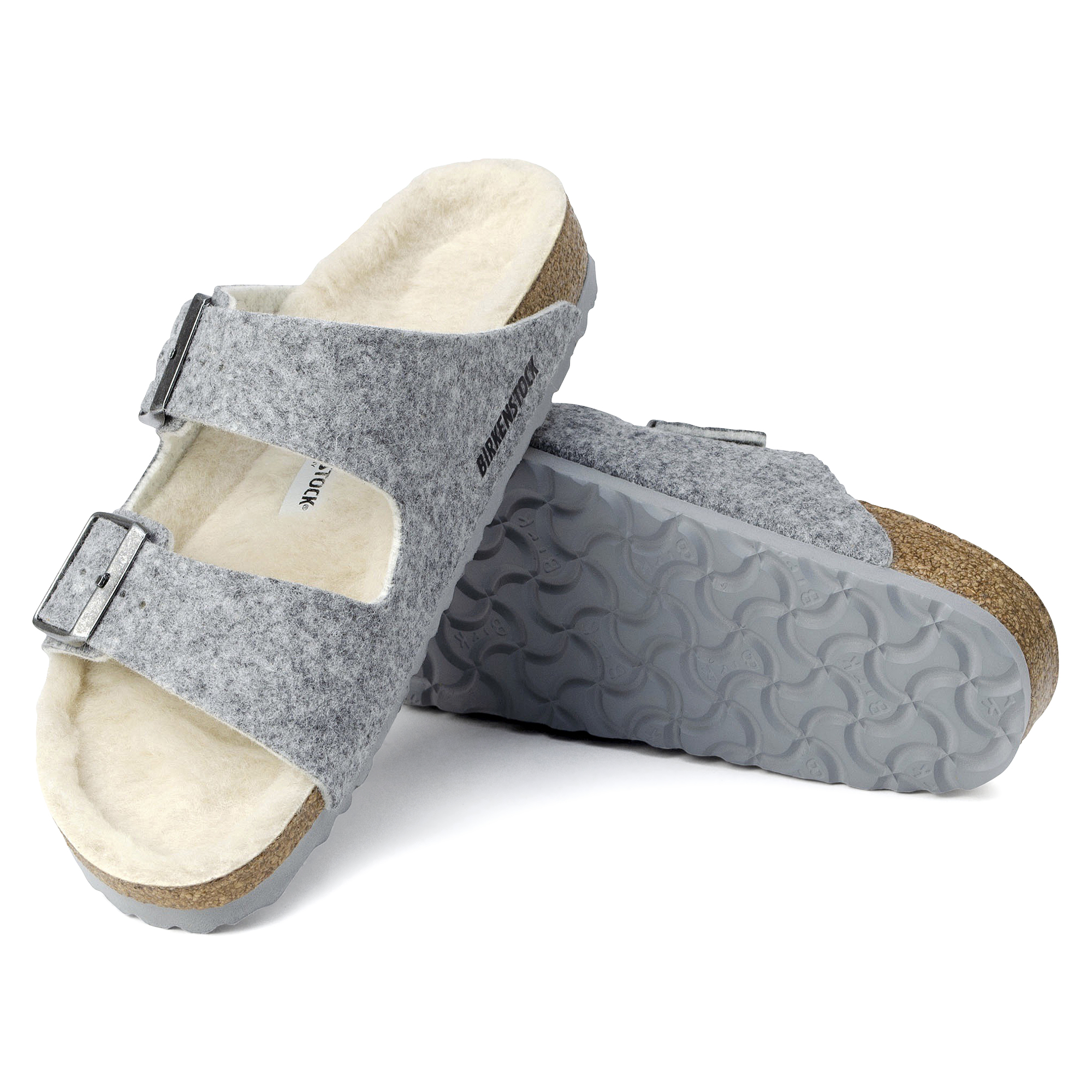 grey wool birkenstock sandals