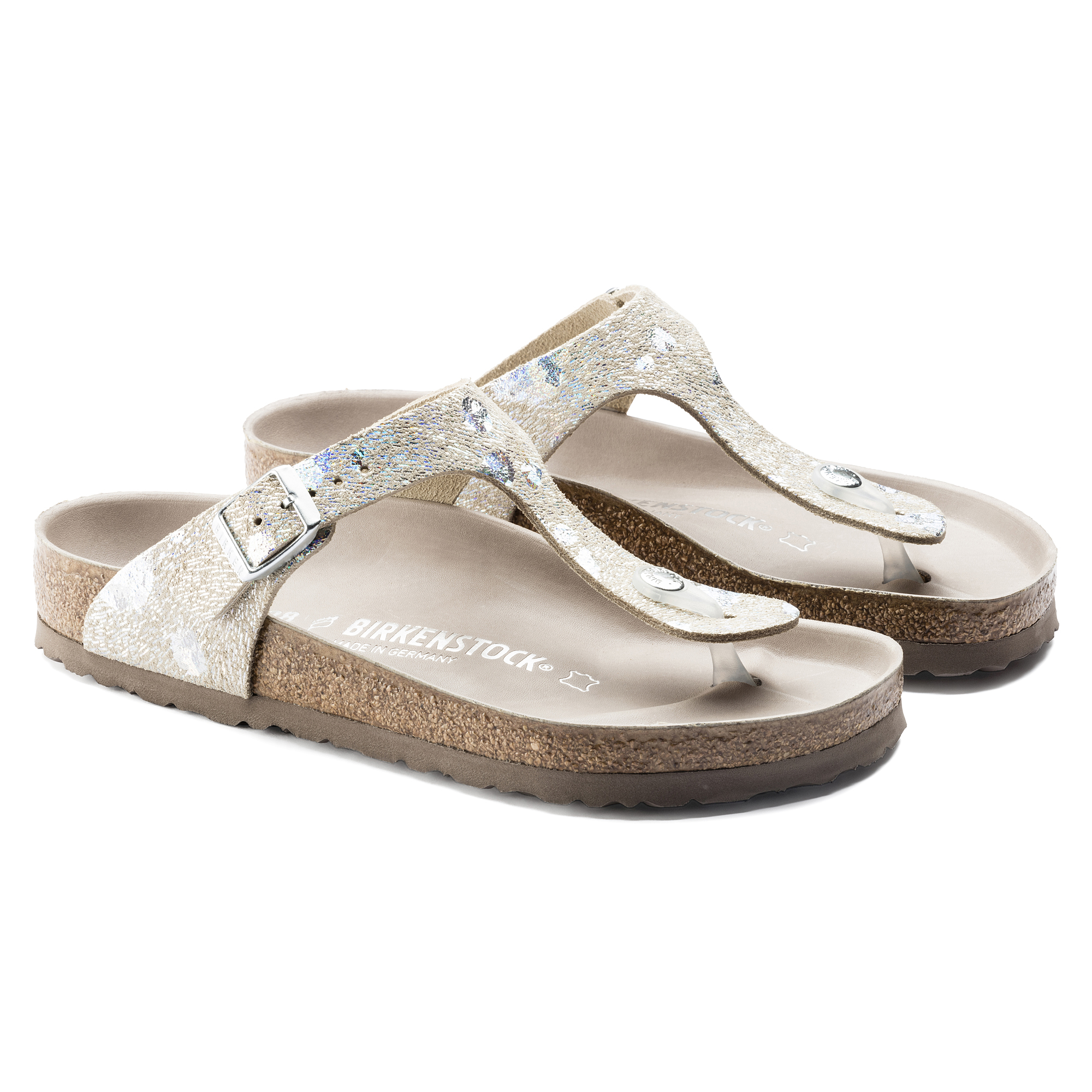 Gizeh Natural Leather Spotted Metallic Silver | BIRKENSTOCK