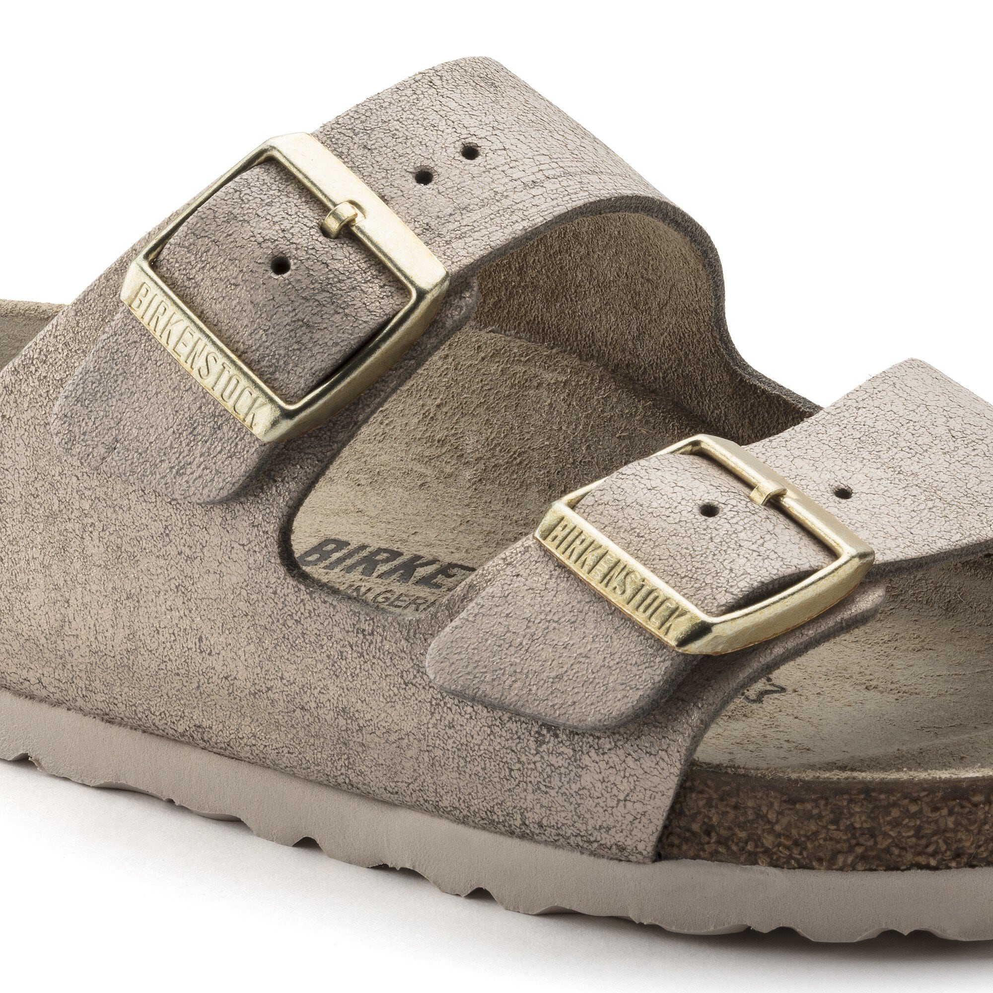 birkenstock arizona washed metallic gold