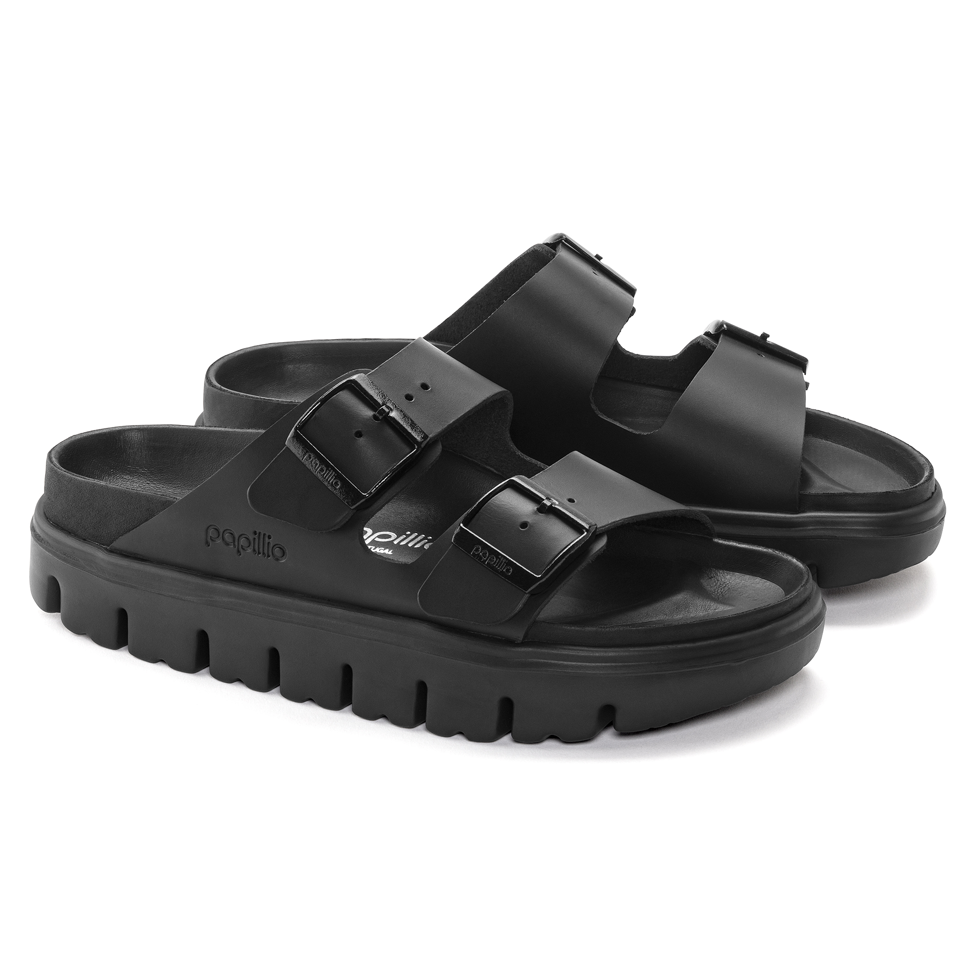 Birkenstock Arizona Natural Leather Black Platform Two-Strap Sandals