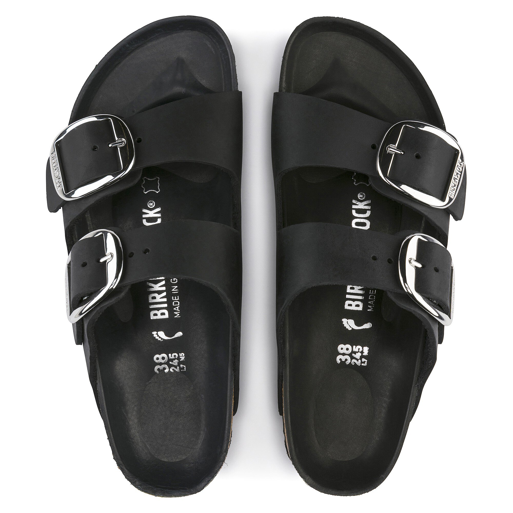 Birkenstock Women's Arizona Big Buckle Silver Buckle Oiled Leather Black 1011074/1011075, 39 N