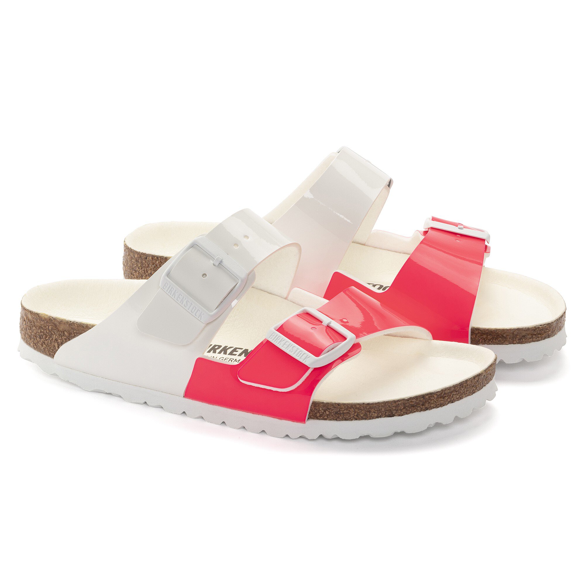 Arizona Split Birko-Flor Patent Patent Neon Pink/White Arizona Split Birko-Flor Patent Patent Neon Pink/White