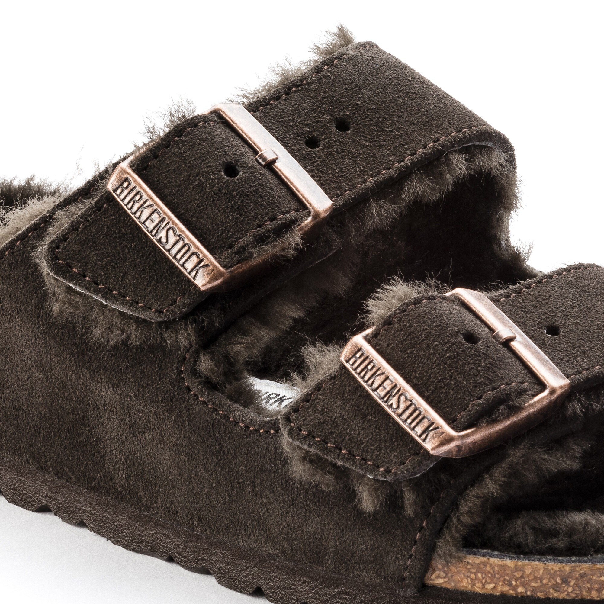 birkenstock arizona shearling mocha suede sandal