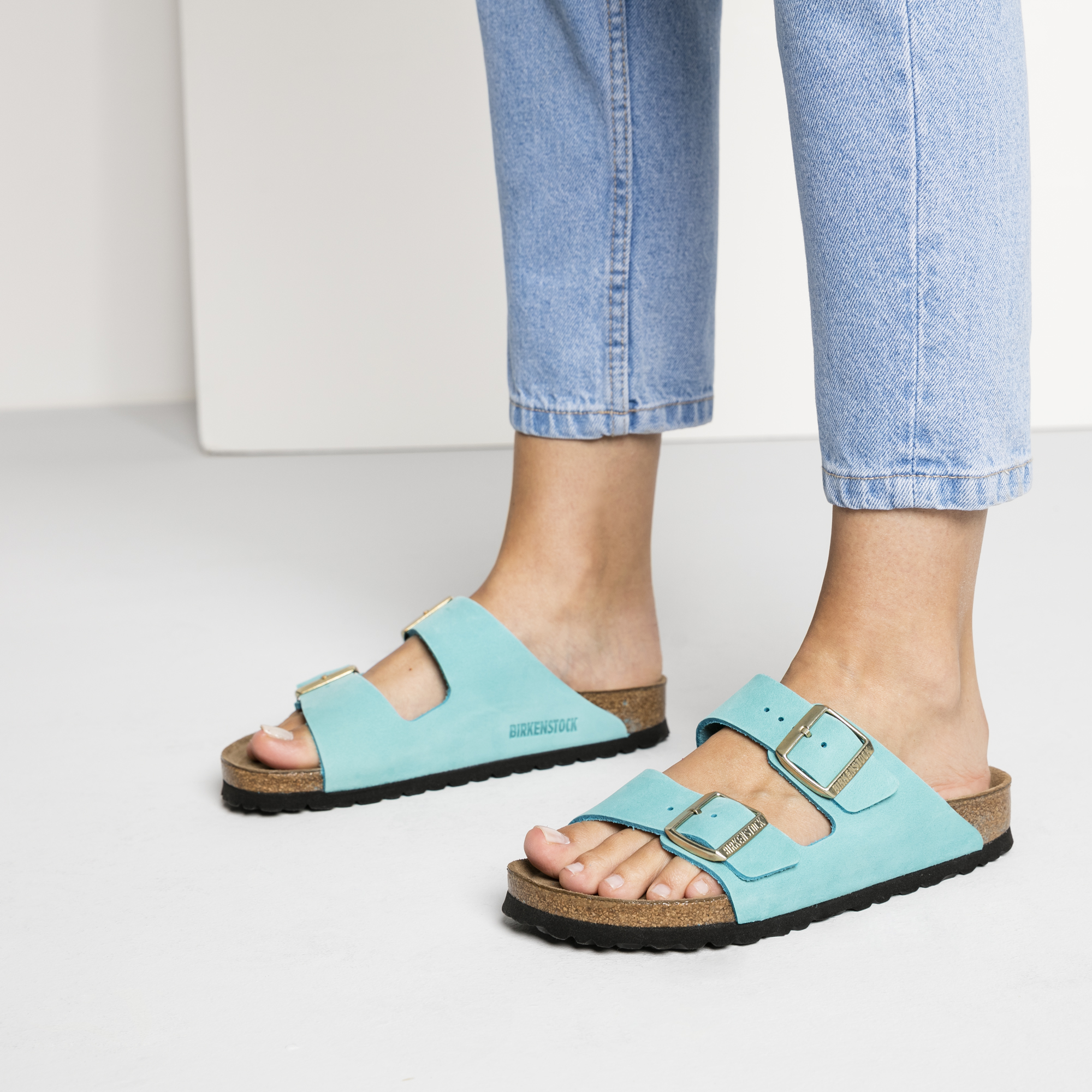 turquoise birkenstock sandals