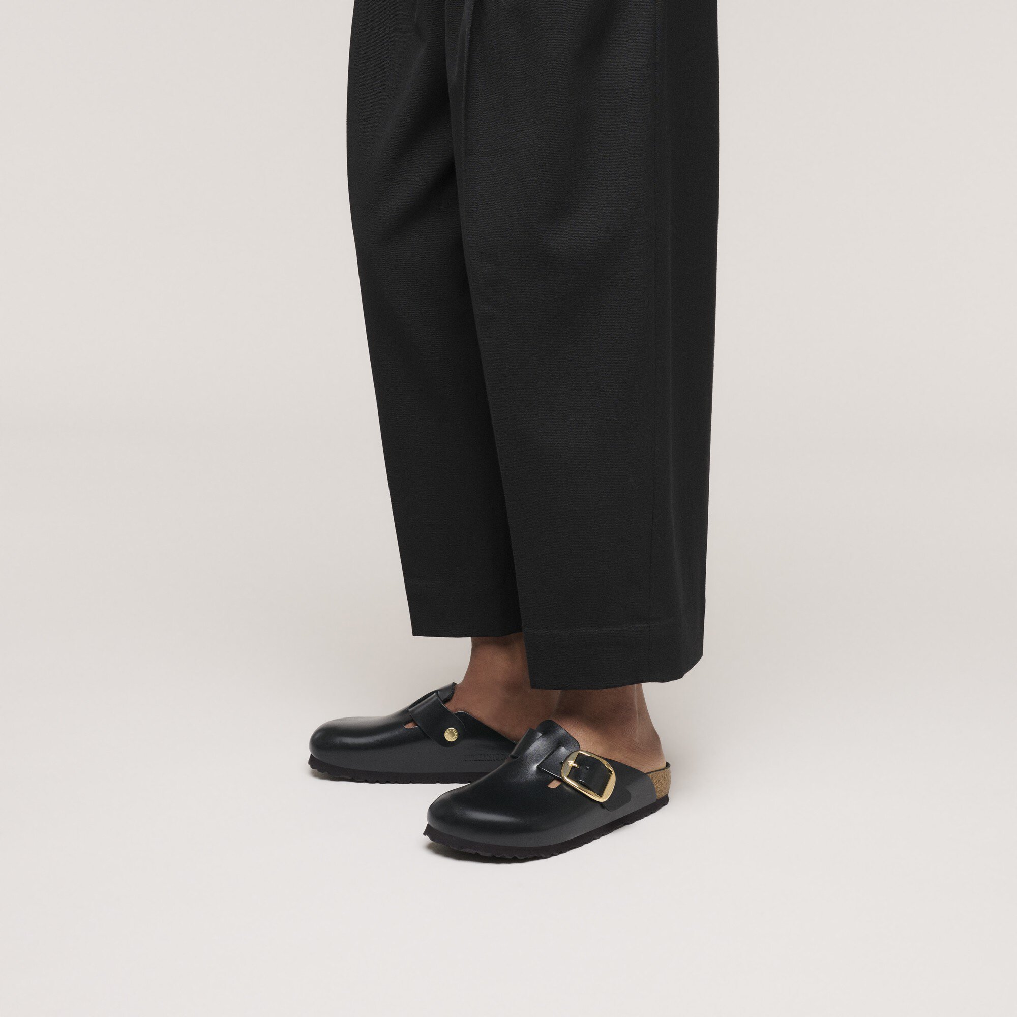 Boston Big Buckle Leather Black Dressy Leather | BIRKENSTOCK