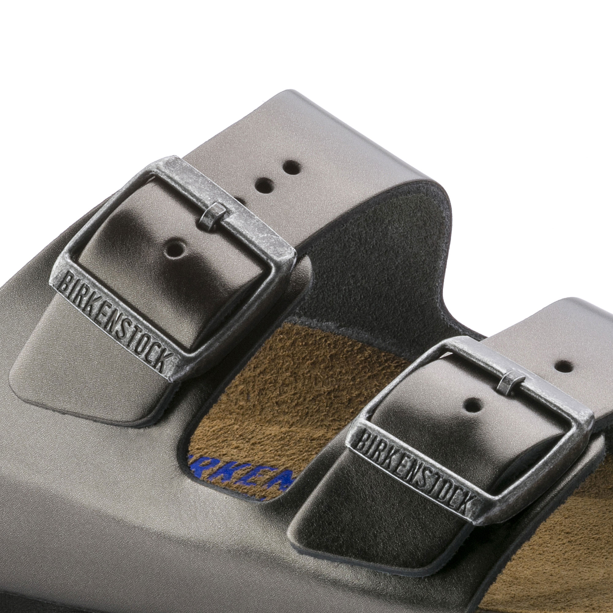 Nautisch heel telex Arizona Soft Footbed Leather Metallic Anthracite | BIRKENSTOCK
