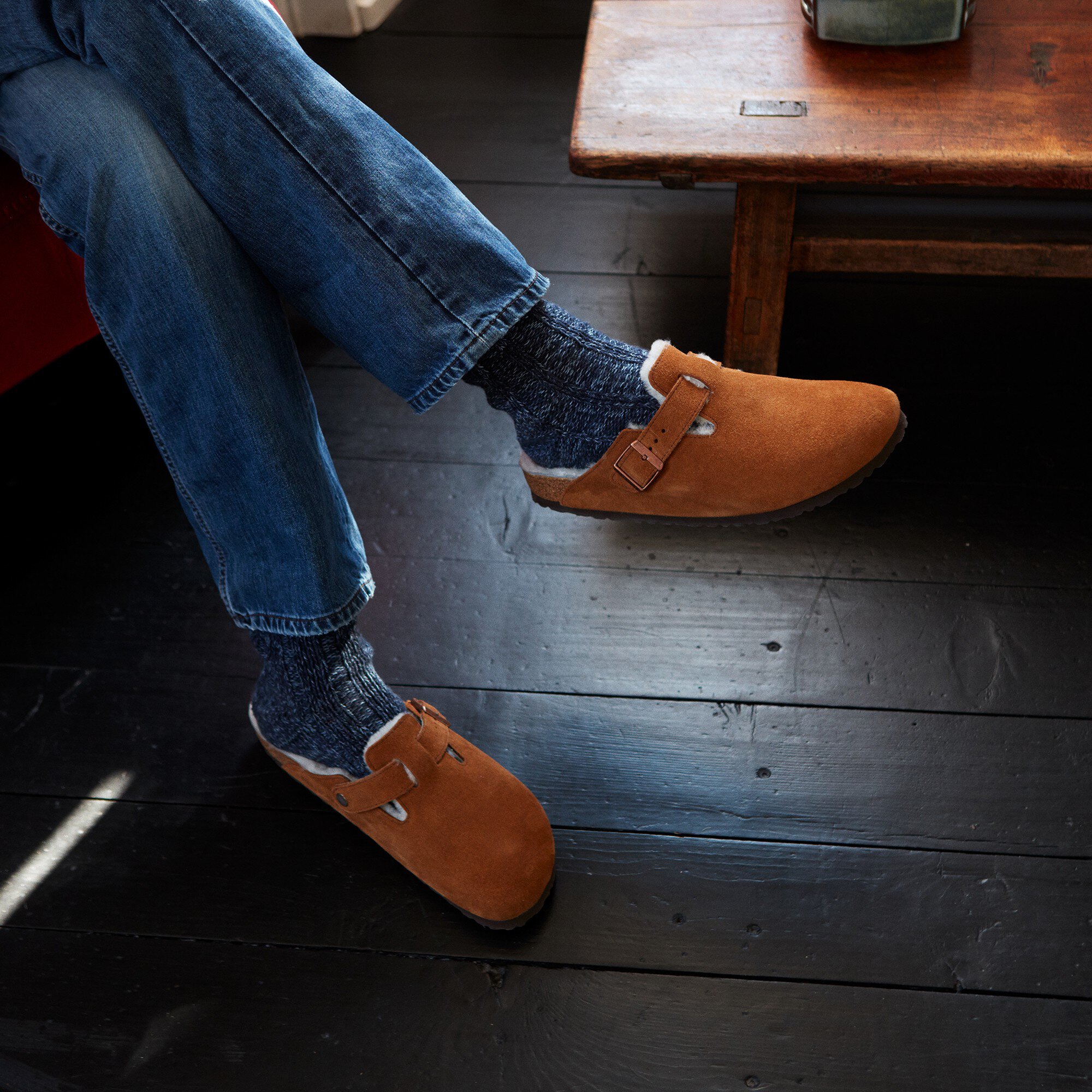 birkenstock mens shearling clog