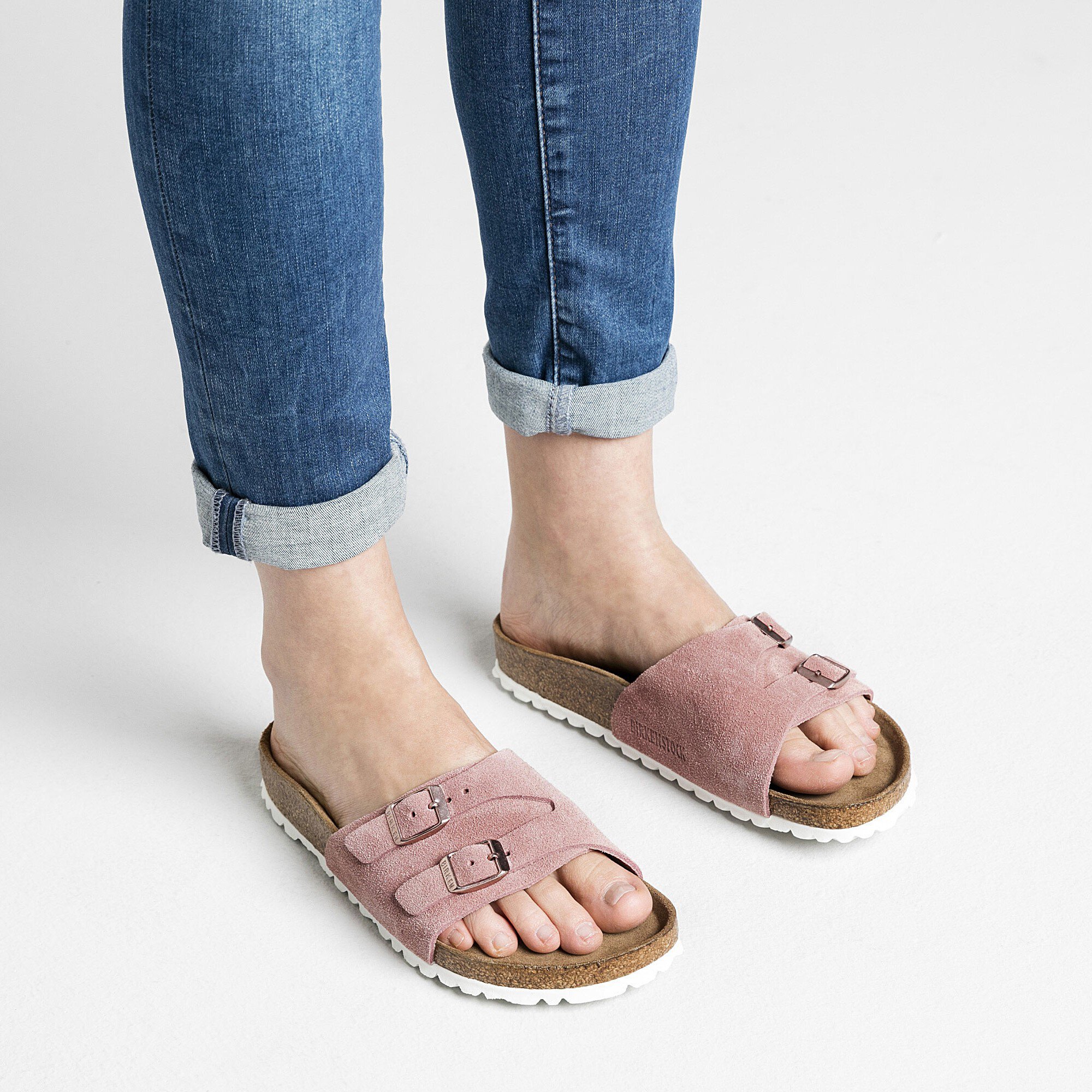 birkenstock arizona two strap sandals rose suede