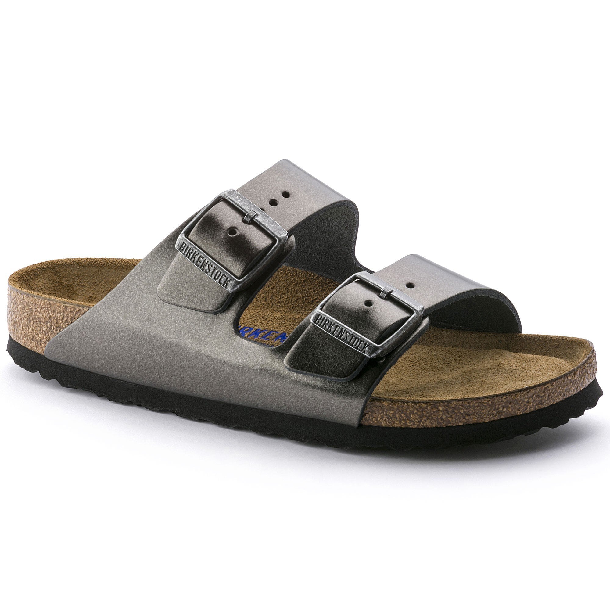 Nautisch heel telex Arizona Soft Footbed Leather Metallic Anthracite | BIRKENSTOCK