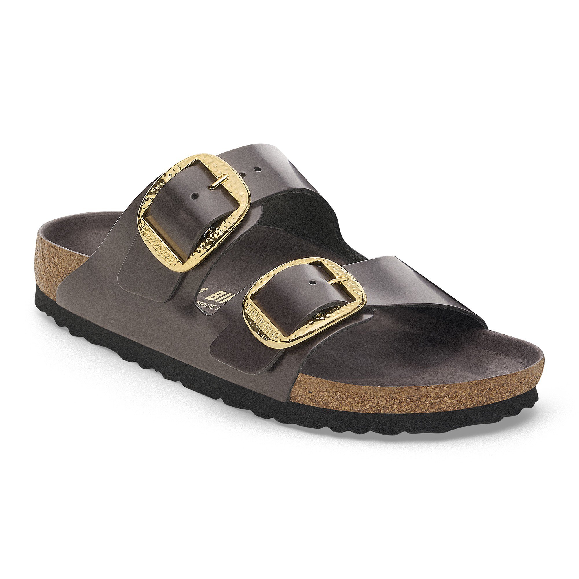 Arizona Hammered Big Buckle Natural Leather Patent High-Shine Espresso |  BIRKENSTOCK